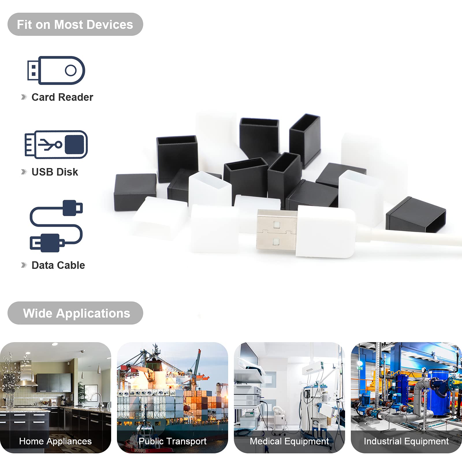 Bushibu Usb Cover Cap, 20 Pcs Black Clear Plastic Usb A Male Anti Dust Plug Cover