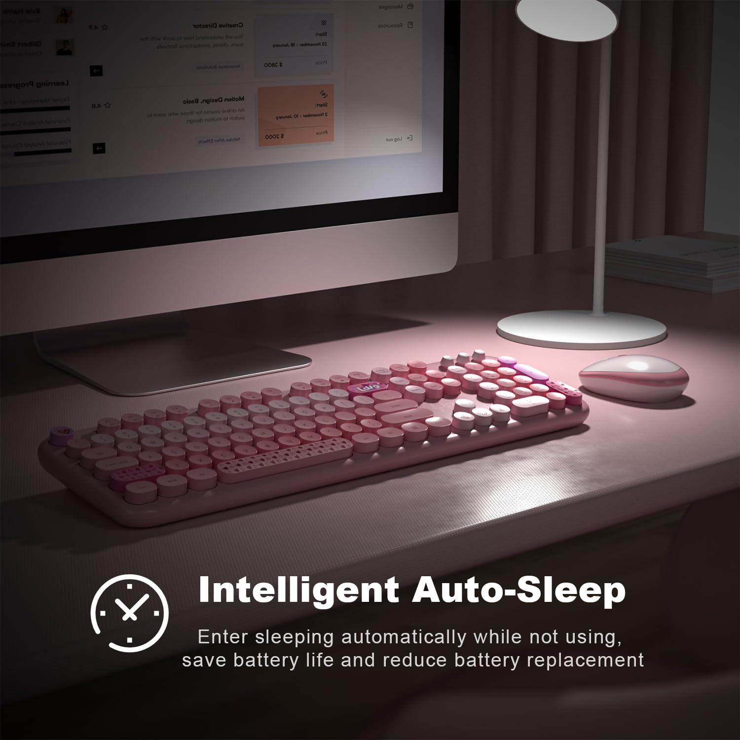MOFII Wireless Keyboard and Mouse Combo Full Sized 104 Keys Round Keycap 2.4G USB Pale Pink