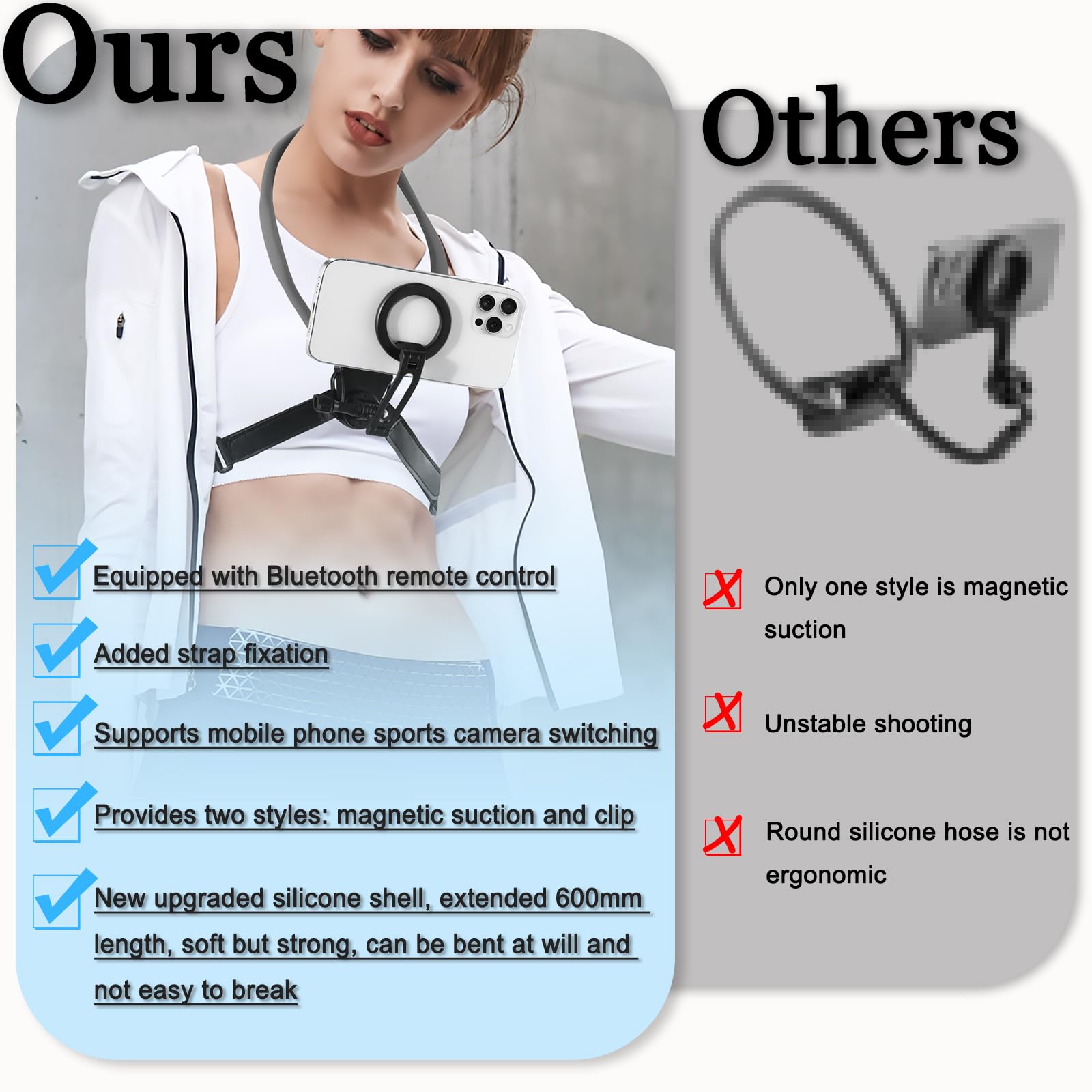 Xlmjdzq Phone Chest Mount,Magnetic Neck Chest Mount With Wireless Remote,Neck Holder For Iphone Android Phones,Pov Phone Holder(