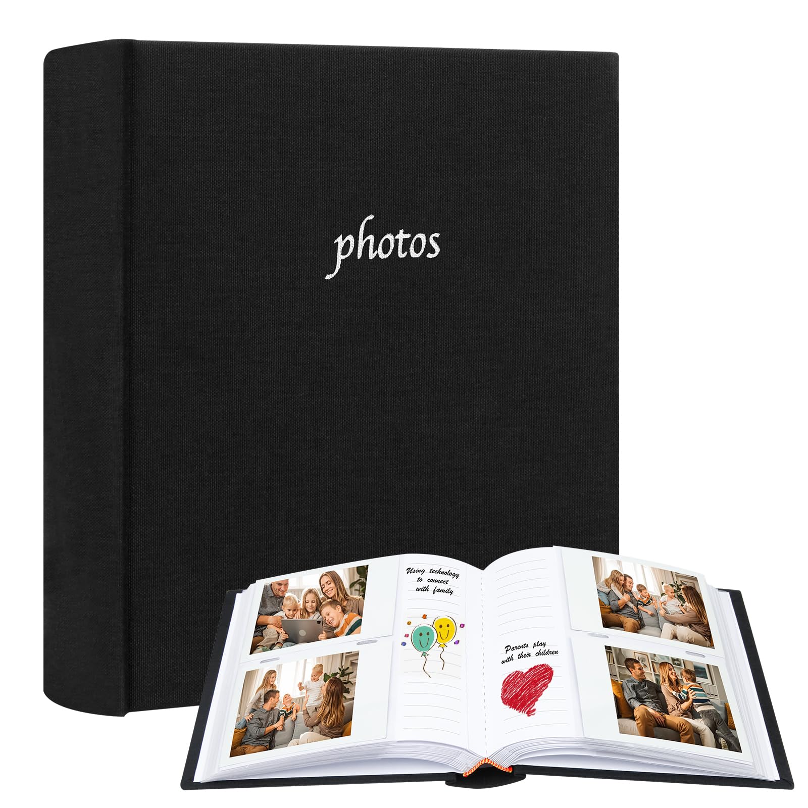 Photo Album For Fujifilm Instax Wide 300 Camera, Linen Cover, 120 Pockets Photo Album With Writing Space For Polaroid Now Onestep2 Onestep+ Instant Camera, Pop Lab Print Camera (Black)