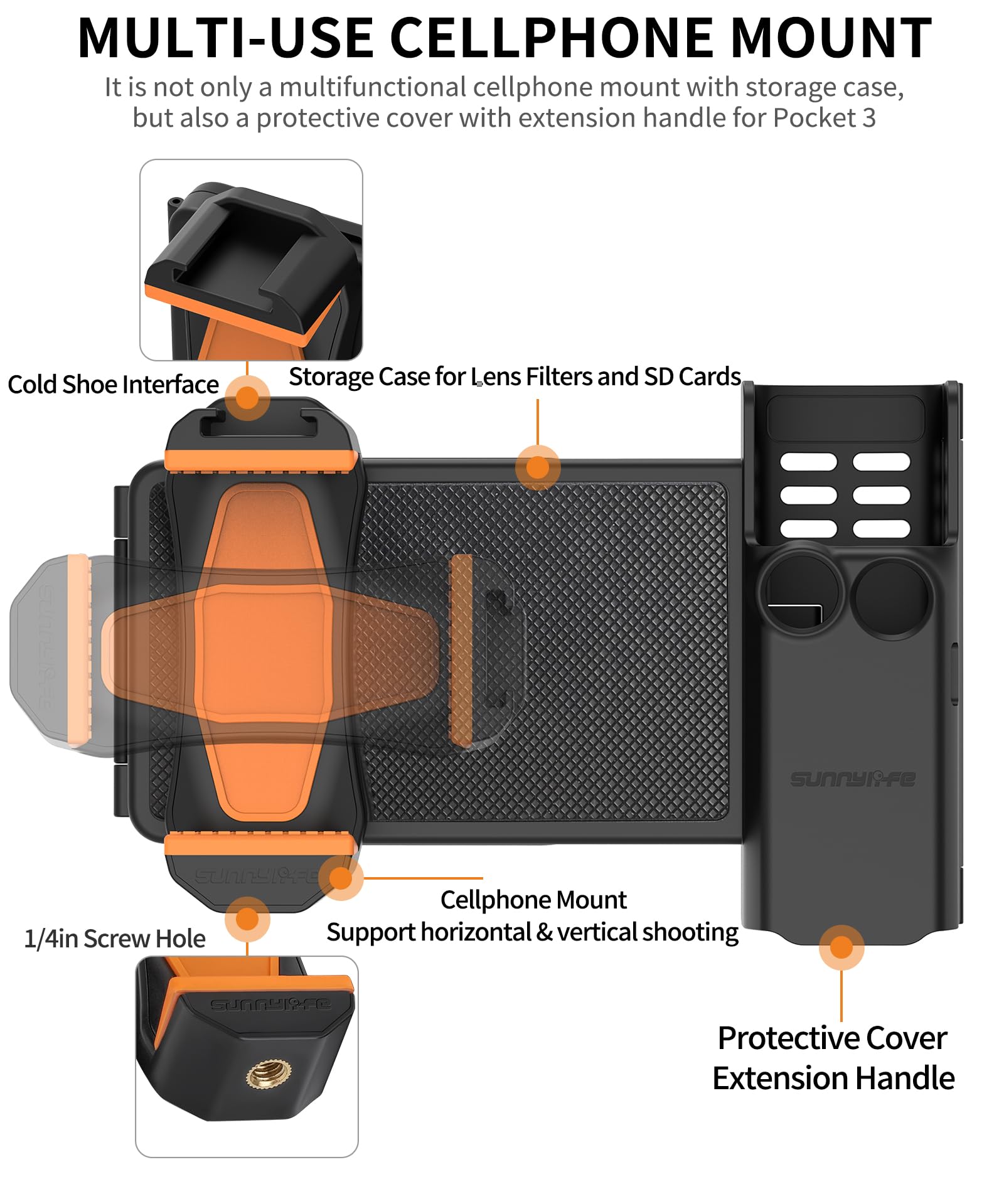 Liboqiao Phone Holder Mount Compatible With Dji Osmo Pocket 3,Microphone Tripod Expansion Mount Extension Adapter With 1/4   Thr