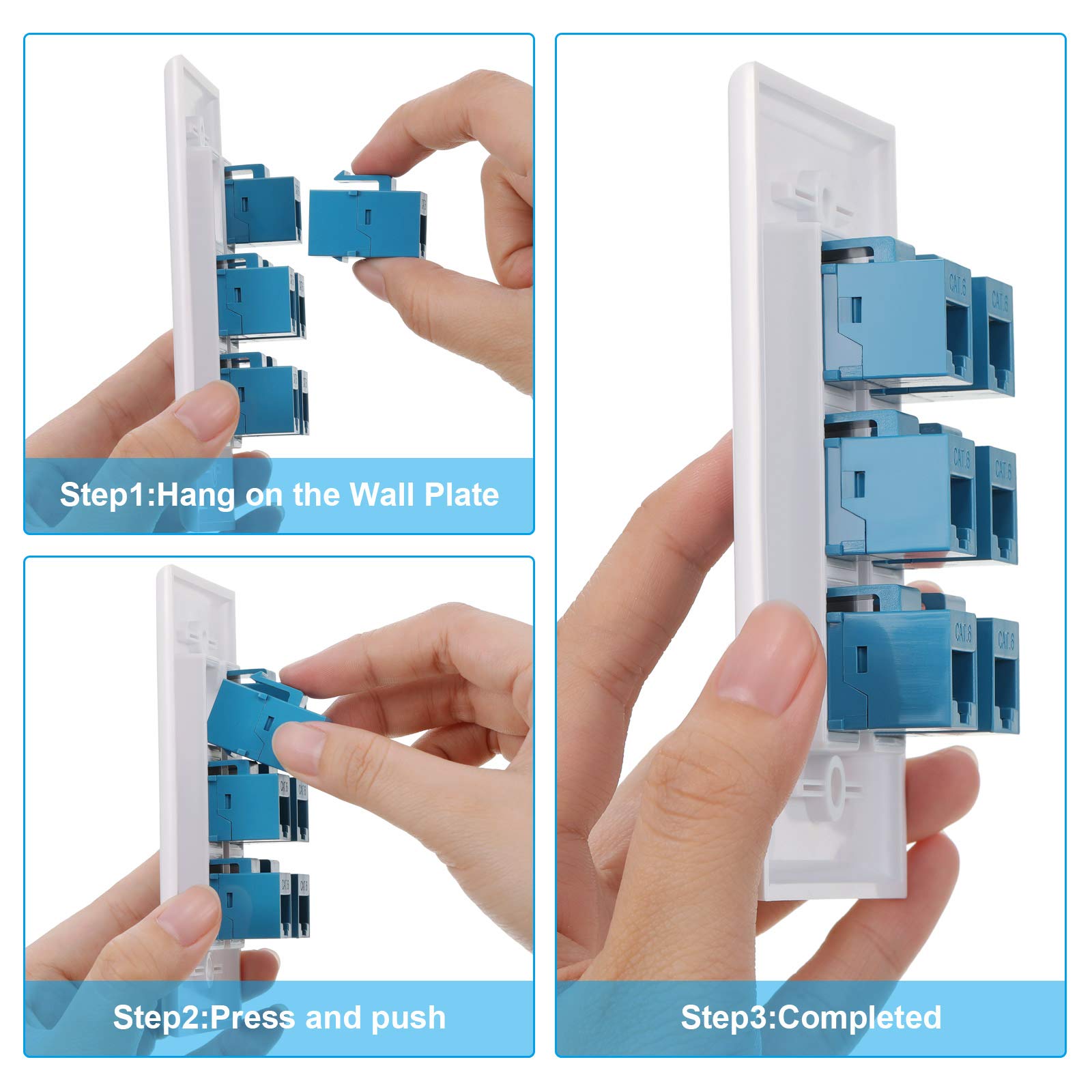 Weewooday 2 Pcs Rj45 Wall Plate 6 Port Ethernet Wall Plate Cover Cat6 Female To Female Jack Inline Coupler Plates Ethernet Cable