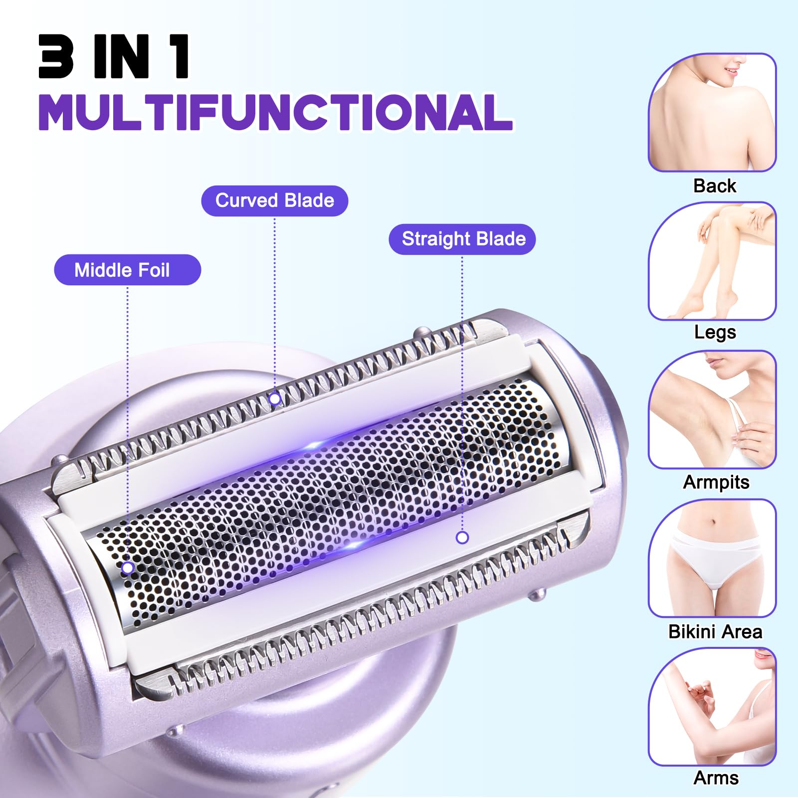 Hatteker Women'S Electric Shaver Bikini Trimmer Hair Trimmer For Women Electric Razor For Legs Bikini Underarm Public Hairs Ipx7