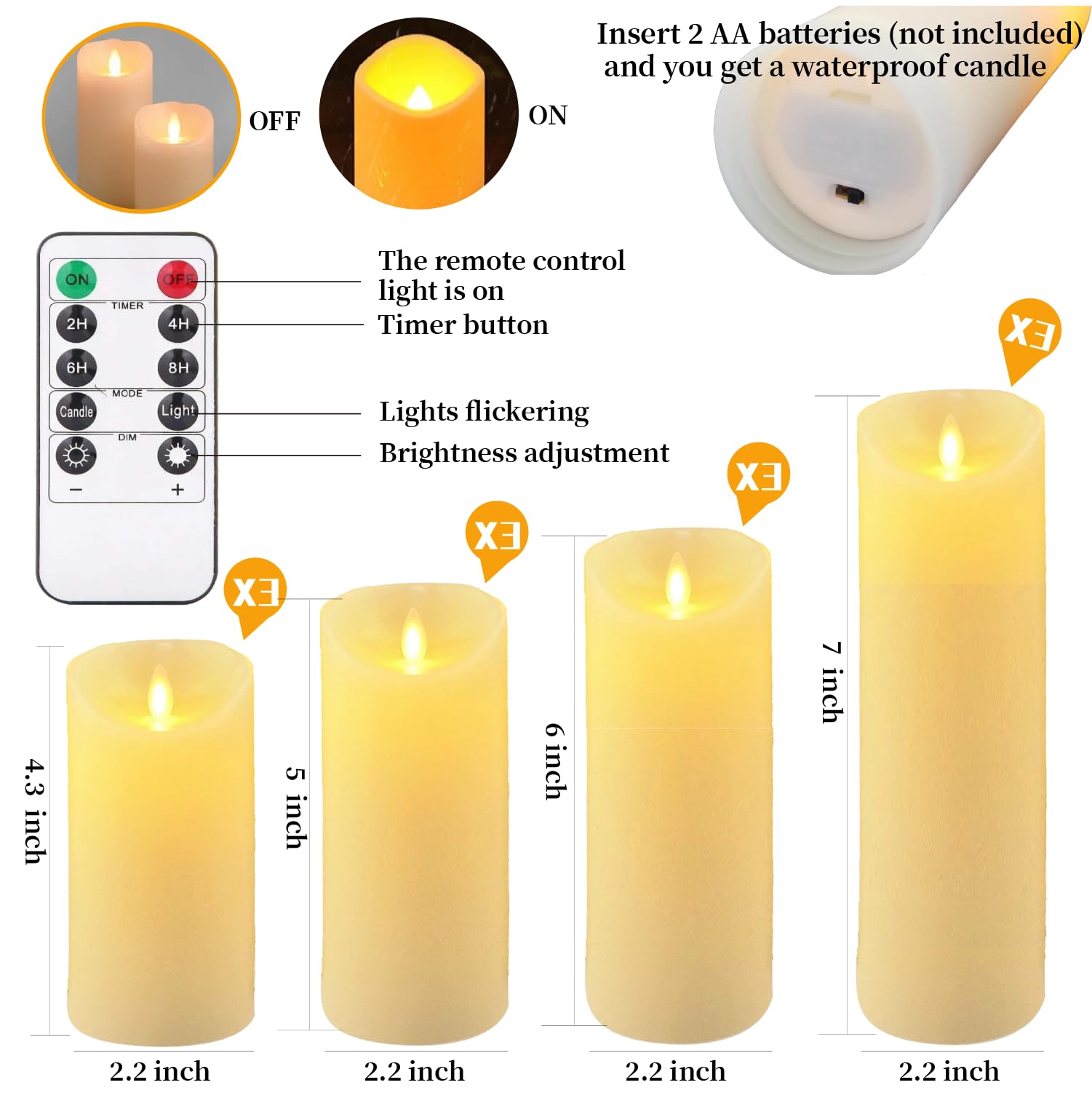 Qqfctoo 12Pack Outdoor Waterproof Flameless Candle, Battery Powered Twinkling Led Candle For Outdoor Decoration, Porch H 4'' 5''