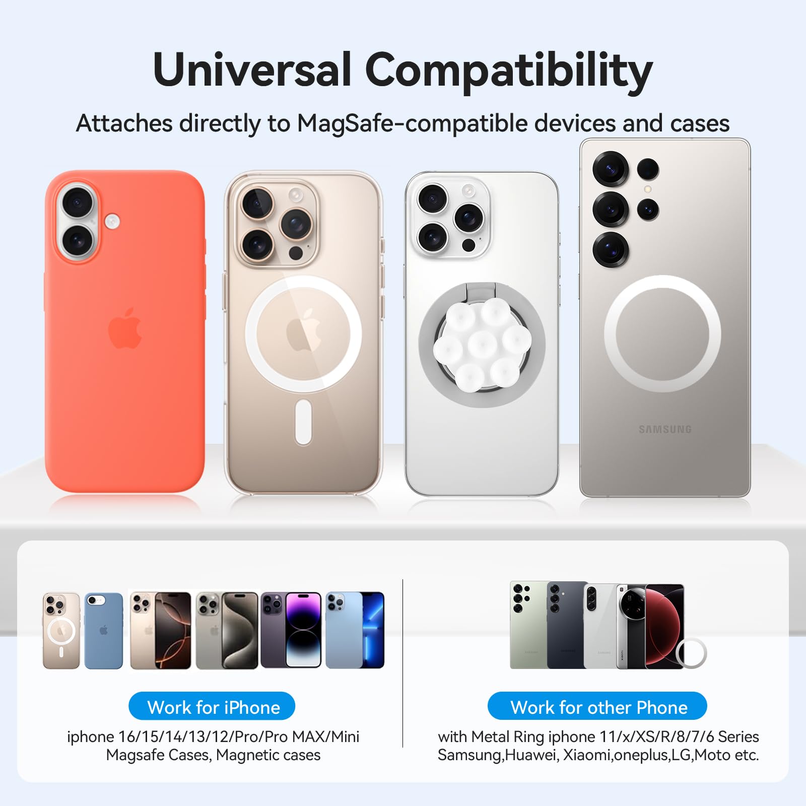 Magnetic Phone Holder Multifunctional Cellphone Stand Wtih Suction Cup, Mount Ring Grip, Magnetic Lead Ring Kickstand Compatible