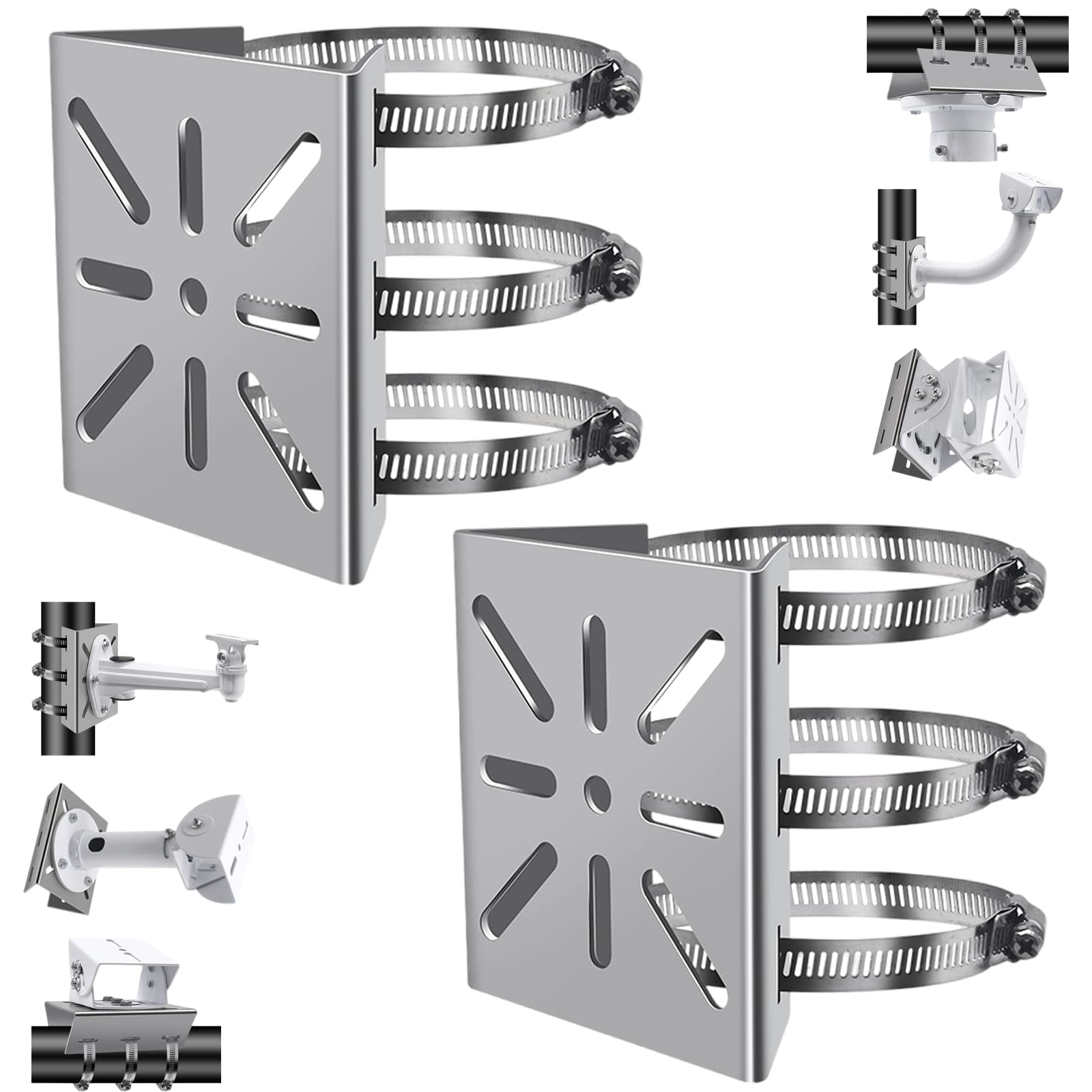 Lighfast 2Pcs Universal Wall Mounting Bracket With 6 Loops, Stainless Steel Vertical Pole Mount Adapter For Cctv Security Camera