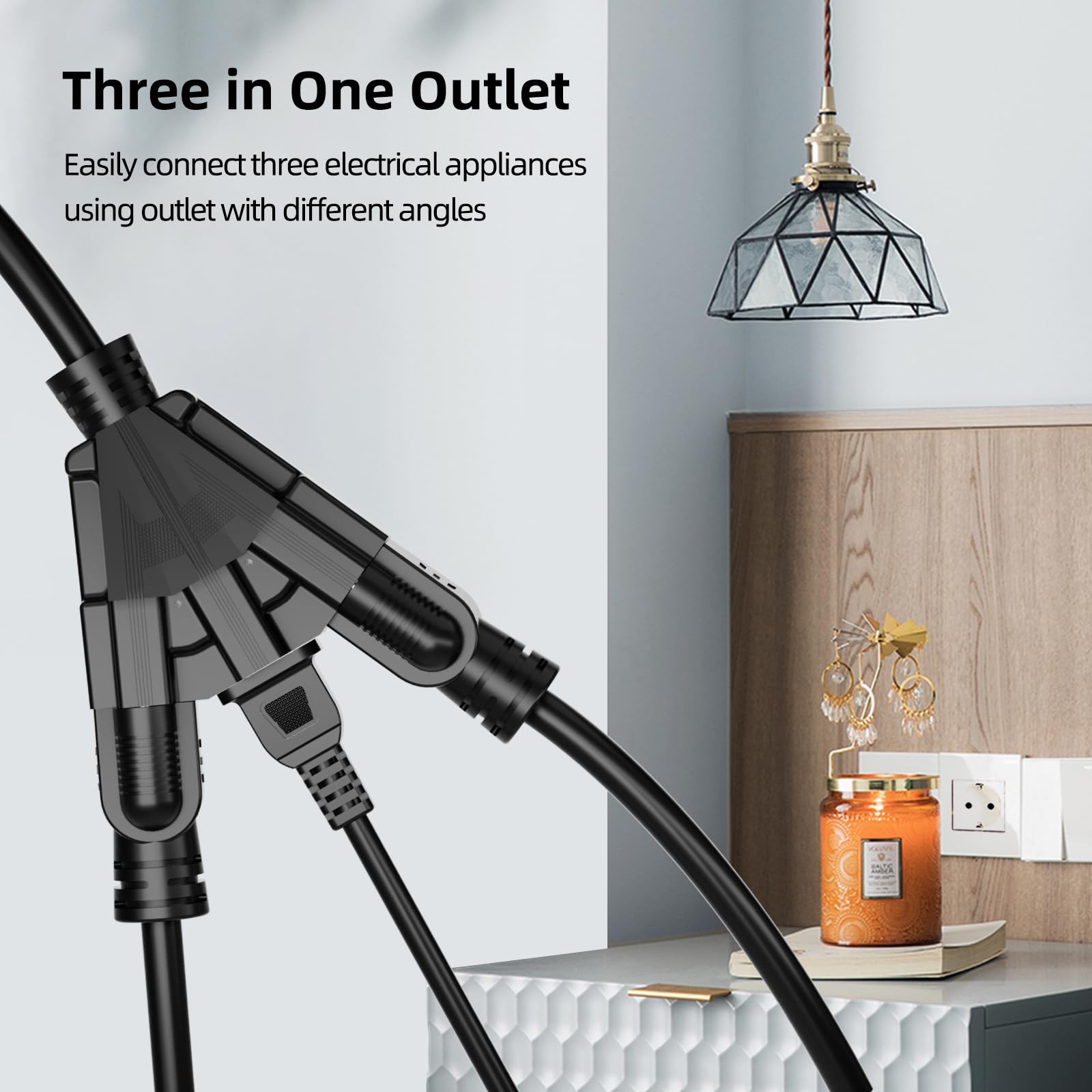 Islewire 25 Ft 3 Outlet Outdoor Extension Cord Waterproof, 16/3 Sjtw Black Extension Cord With Multiple Outlets, Heavy Duty 16 G