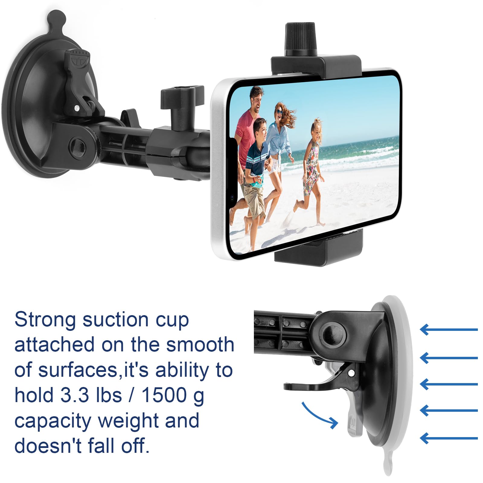Mippko Mirror Shower Phone Holder,Suction Cup Phone Stand For Bathroom/Tile/Wall/Mirror/Glass/Wooden/Metal,360 Adjustable Mount