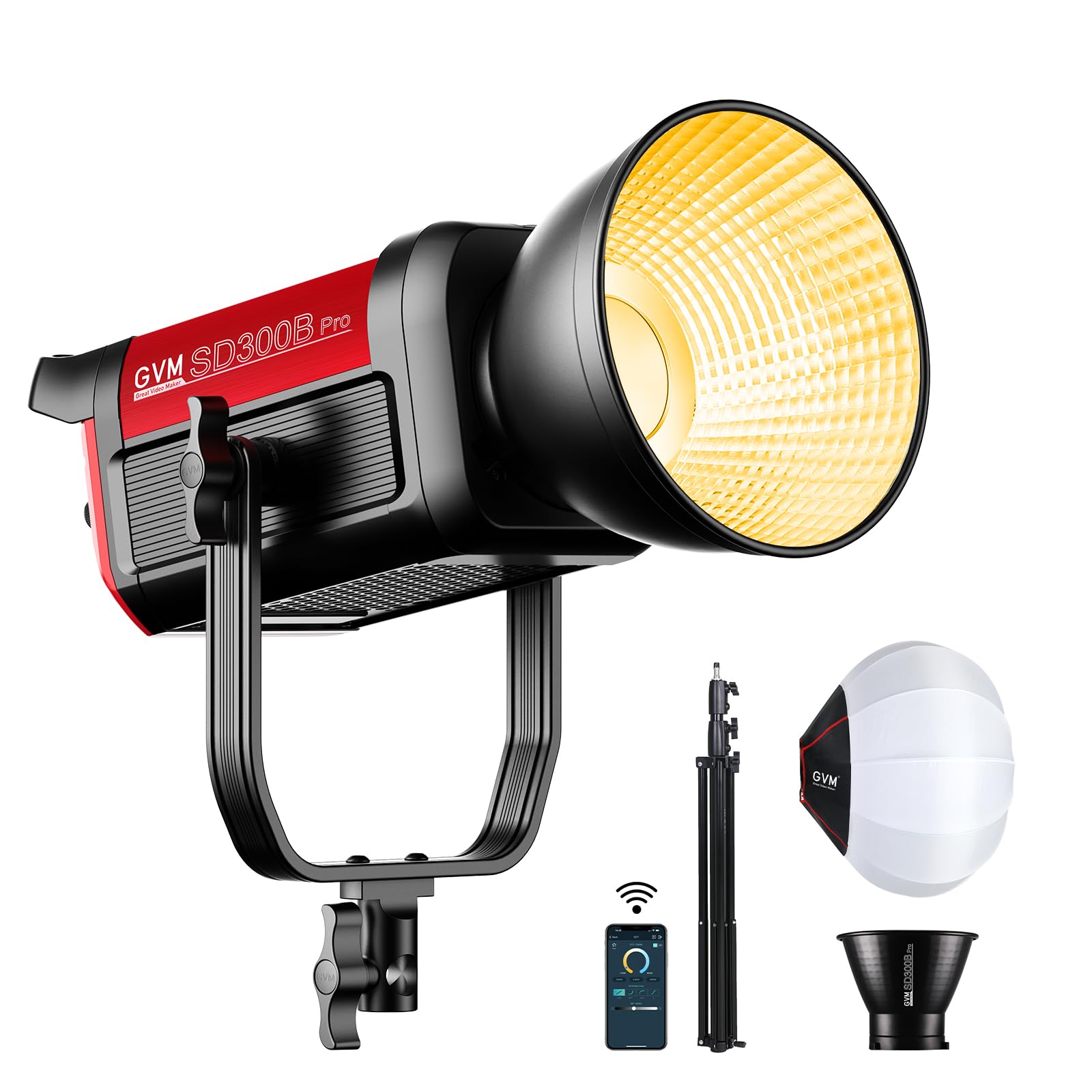 Gvm Led Video Light Kit 65000Lux/M, 300W Studio Lights With Lantern Softbox, Dimmable 2700 6800K Video Lighting With Bowens Moun