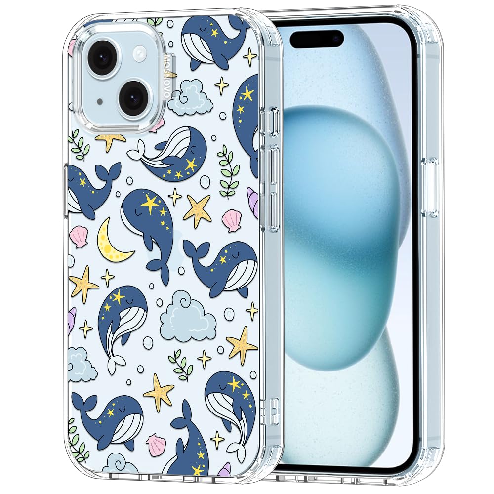 MOSNOVO for iPhone 15 Case, Shockproof Military-Grade Protection 6.6ft Drop Tested, Clear Phone Case for iPhone 15, Moonlit Whal