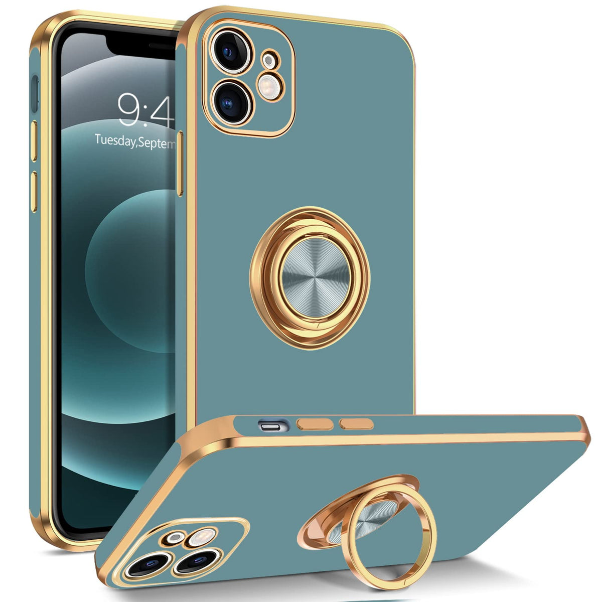 Bentoben Compatible With Iphone 12 Mini Case With 360    Ring Holder, Shockproof Kickstand Support Car Mount Women Men Non-Slip 
