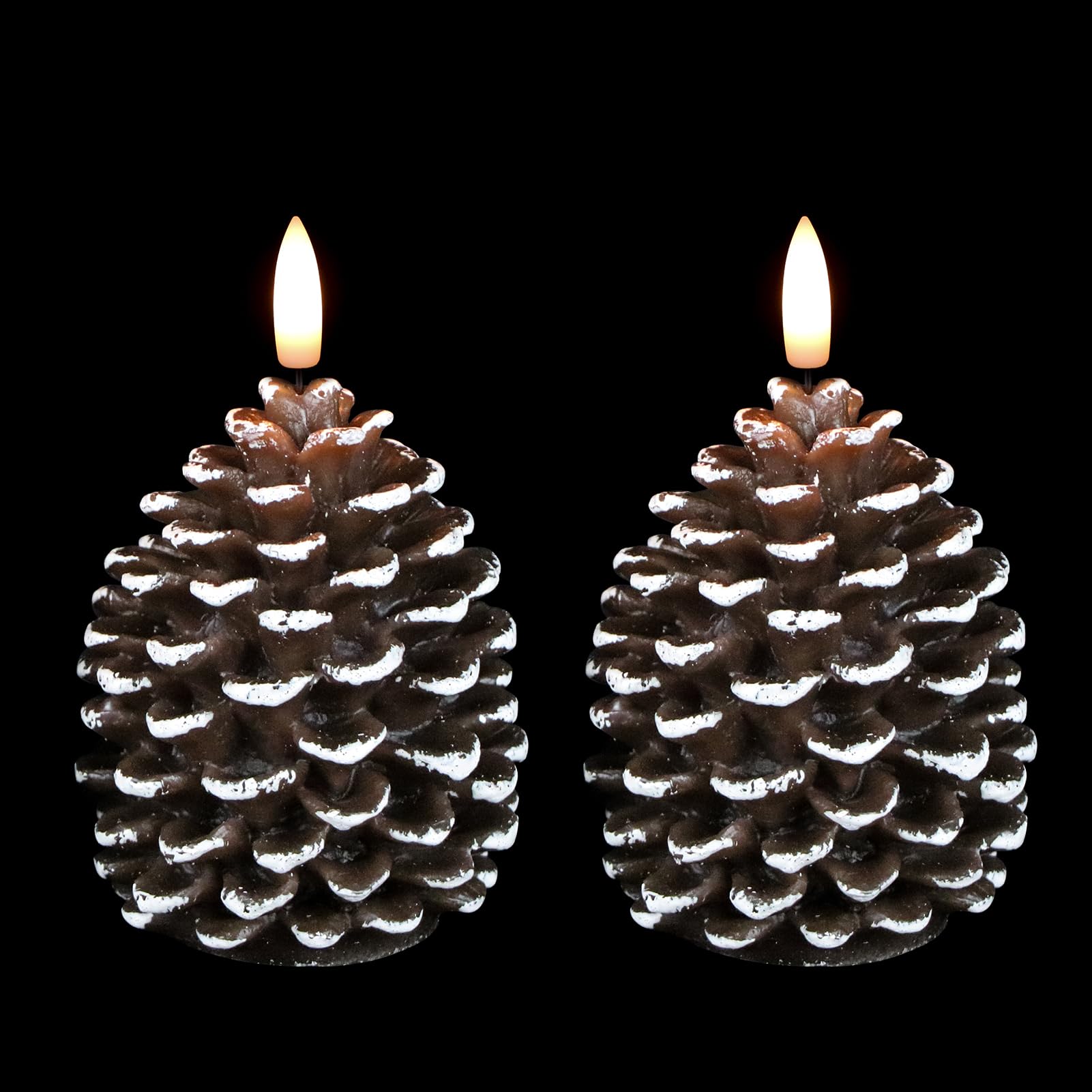 Wondise Flameless Candles With Timer, Battery Operated Flickering 3D Wick Real Wax Pine Cone Candles For Christmas Indoor Decora