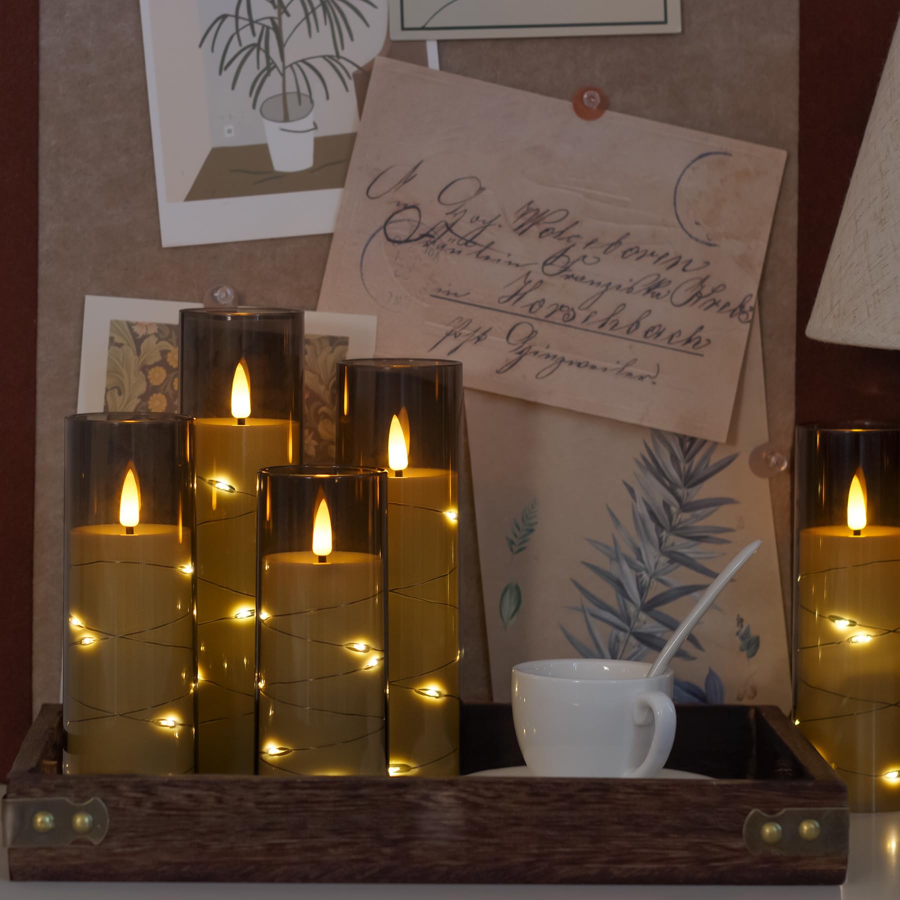 Zevanor Flameless Flickering 2.2'' X5'' 6'' 7'' 8'' 8'' Candles, Led Battery Operated Grey Clear Plastic Timer Pillar Realistic