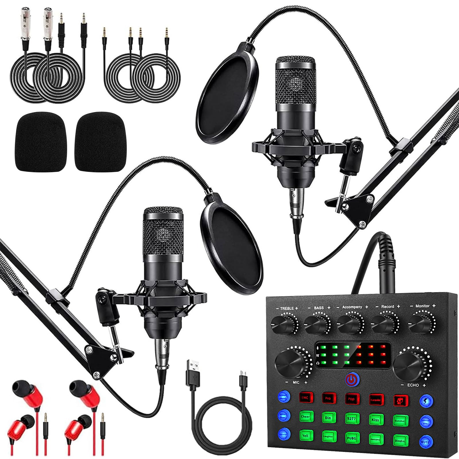 Podcast Equipment Bundle For 2, Alpowl Audio Interface With Cardioid Designer Bm800 Mic For Gamer And All In One Dj Mixer, Perfe