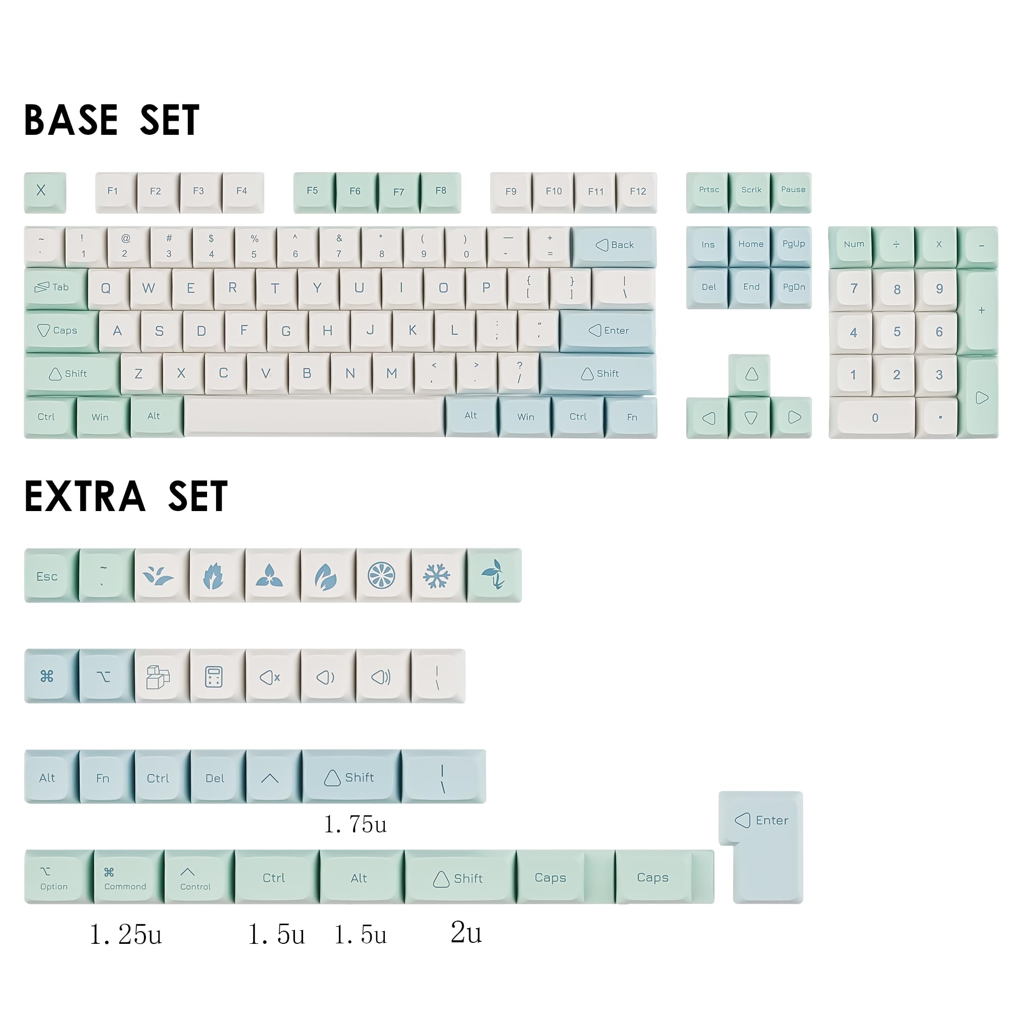 Guffercty Kred 137 Keys Xda Profile Keycaps 75 Percent Cute Ice Mint Pbt Keyboard Caps For Mechanical Keyboard (Ice Mint)