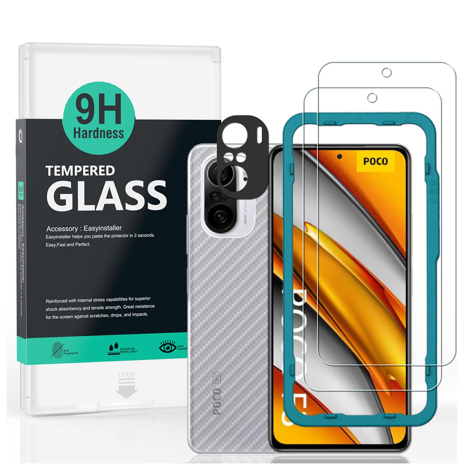 Ibywind Screen Protector For Xiaomi Poco F3/Redmi K40/K40 Pro,With 2Pcs Tempered Glass,1Pc Camera Lens Protector,1Pc Backing Car