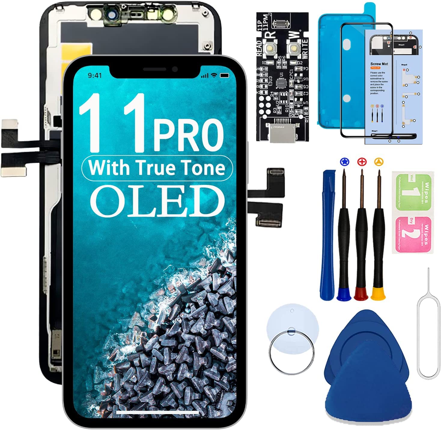 for iPhone 11 PRO OLED Screen Replacement 5.8 (A2160, A2217, A2215),with True Tone Repair,face ID,3D Touch Screen Repair Kit wit