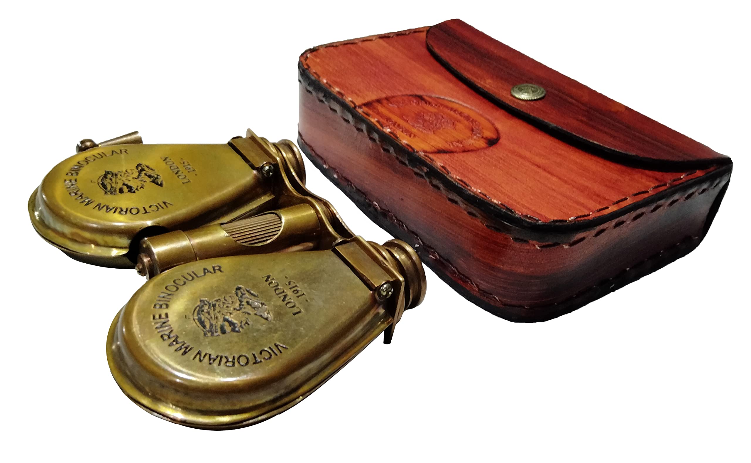 Sifaat World Victorian Marine Solid Brass Antique Binoculars London 1915 With Leather Case, High Powered Brass Binocular For Hun