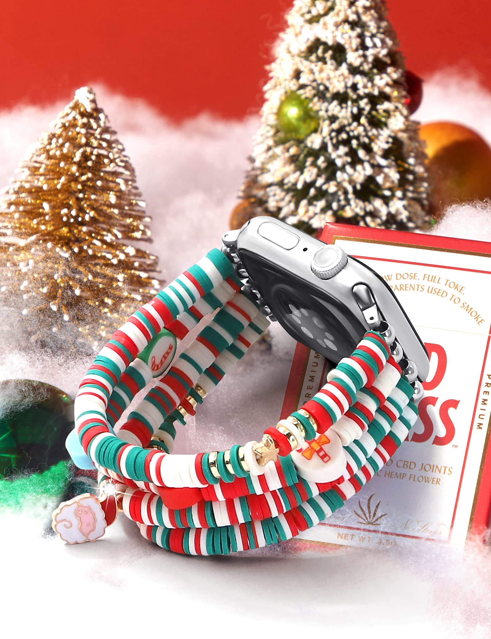 Jr.Dm Christmas Holiday Watch Band Compitable With Apple Watch 42Mm 44Mm 45Mm 40Mm 38Mm 41Mm Women Girls Cute Handmade Beaded St