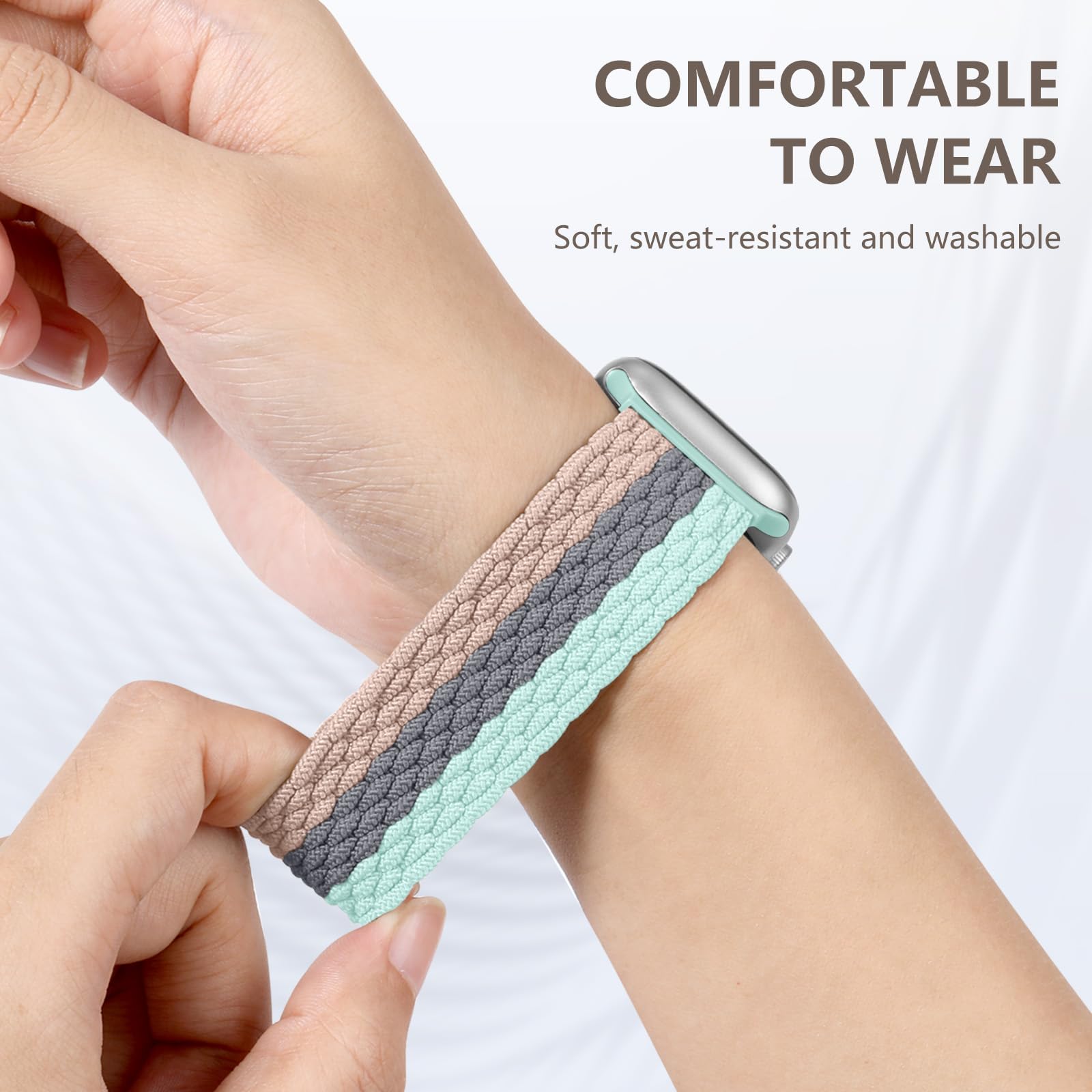 Zedoli Braided Solo Loop Compatible With Apple Watch Se Band 41Mm 42Mm 40Mm 38Mm Women, Adjustable Stretchy Nylon Solace Band El