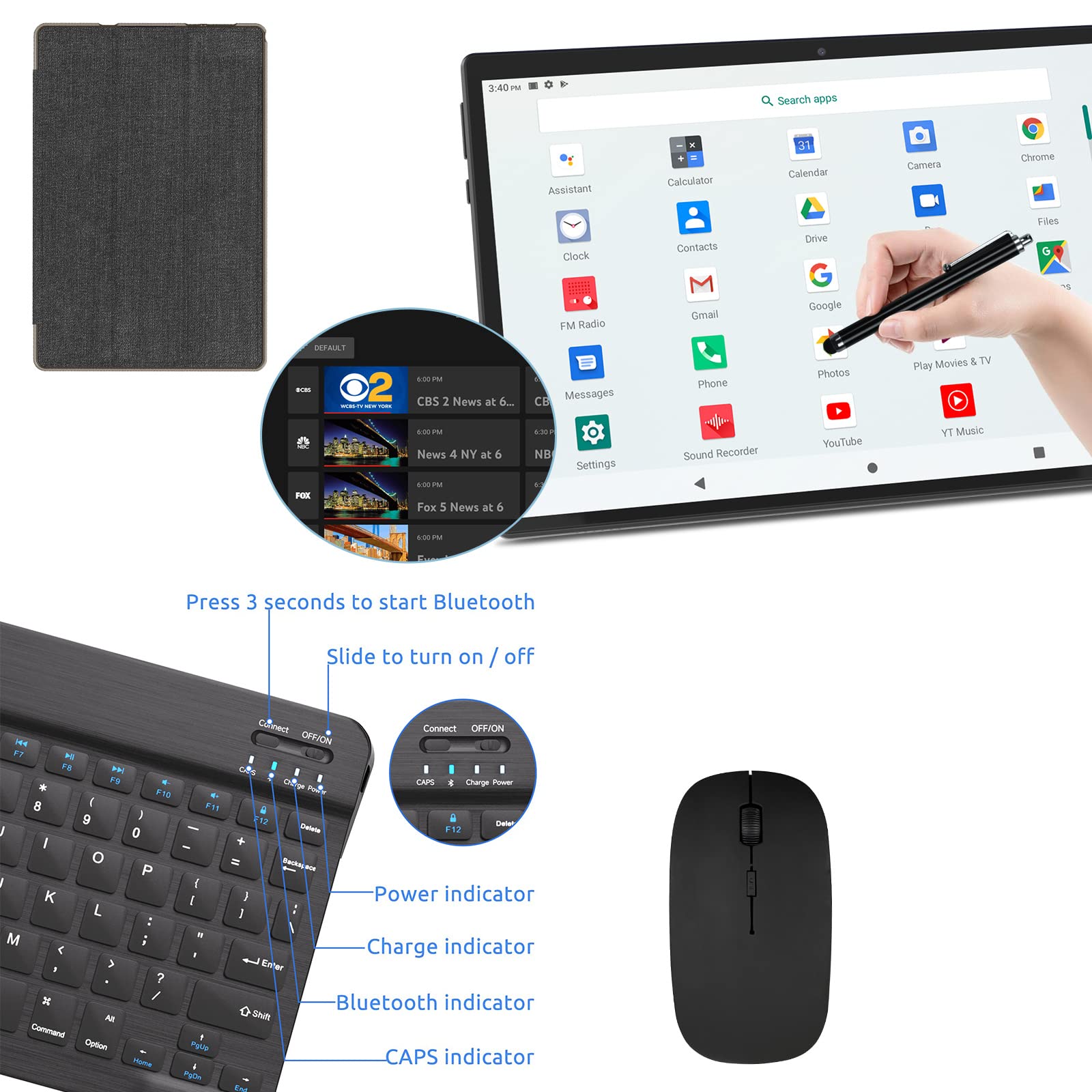 2 In 1 Tablet, 10 Inch Android Tablets With Keyboard 64Gb Rom 512Gb Expandable, Dual Camera, Ips Screen Tablet Computer, Wifi, B