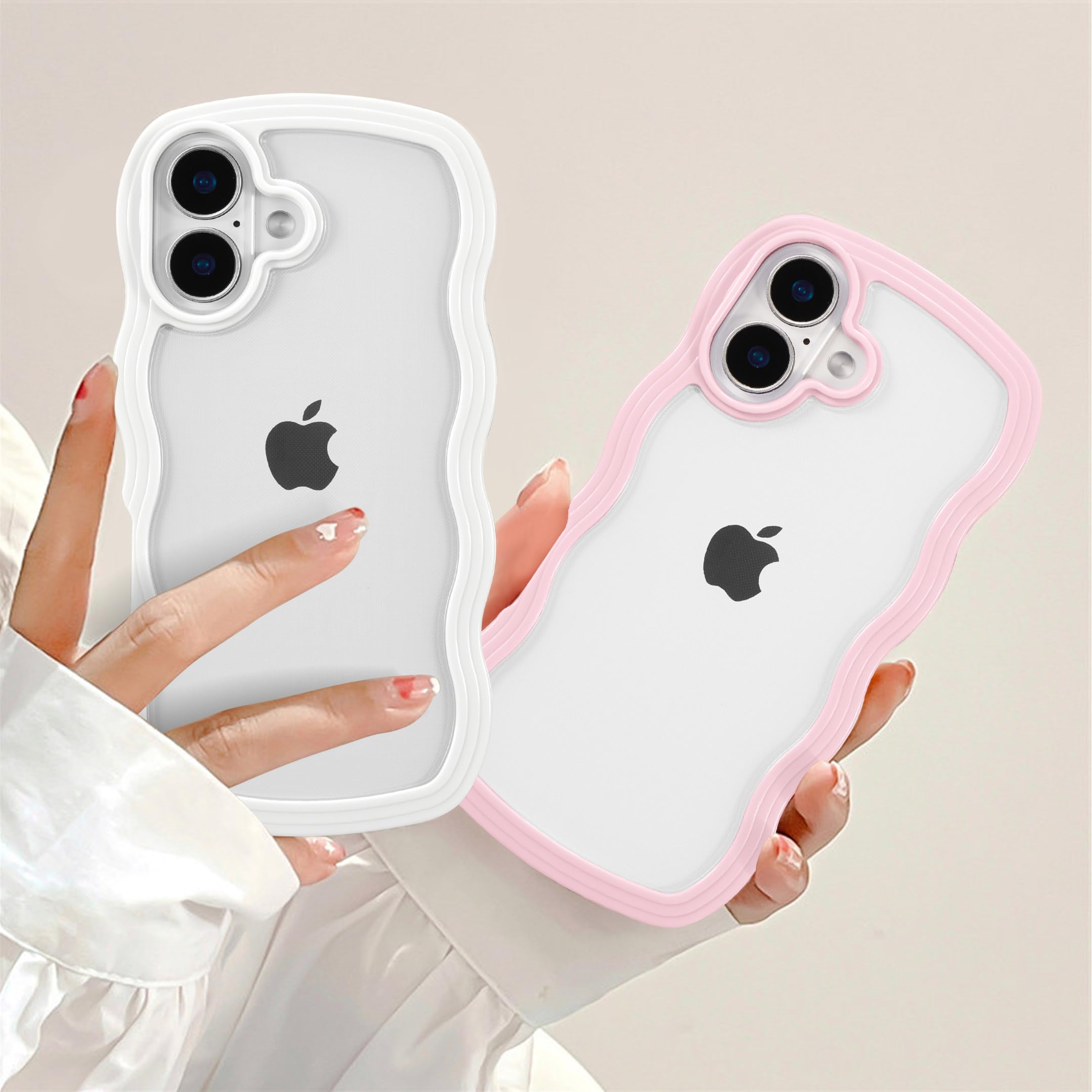 Qltypri Compatible With Iphone 16 Plus Case, Cute Curly Wave Frame Clear Case For Girls Women, Transparent Soft Silicone Tpu Bum