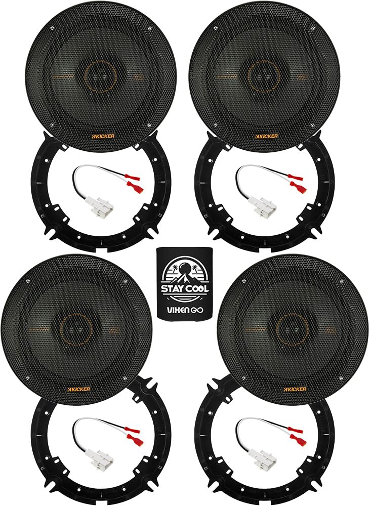 KICKER Front and Rear Door 6.5 Speakers Kit for Hyundai Santa Cruz 2022 Upgrade Kit - 2 Pairs of KS Series 6 1/2 Inch Coaxial Sp