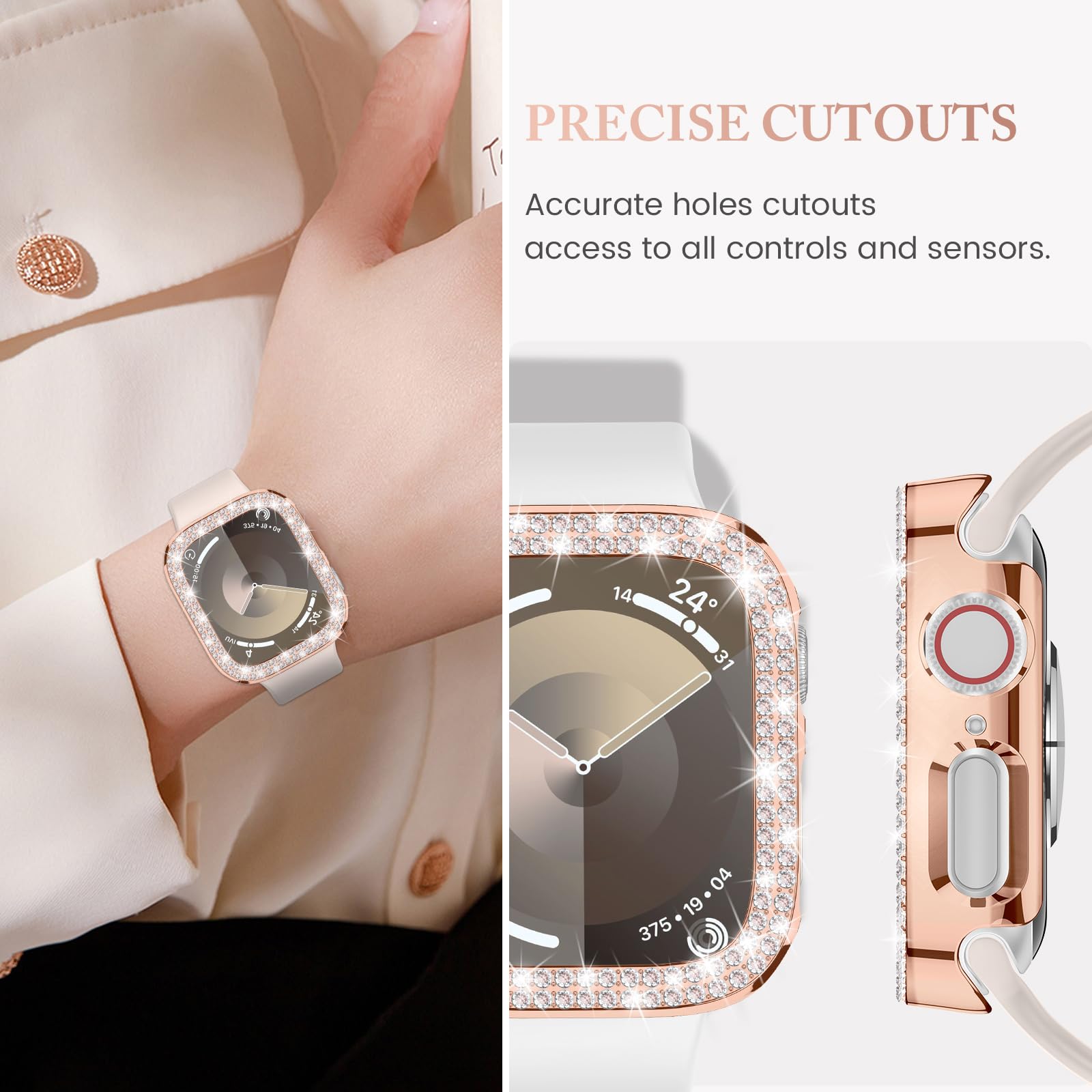 Goton 4 Pack Bling Bumper For Apple Watch Series 9 8 7 41Mm Case, Women Glitter Diamond Rhinestone Protector Cover For Iwatch Ac