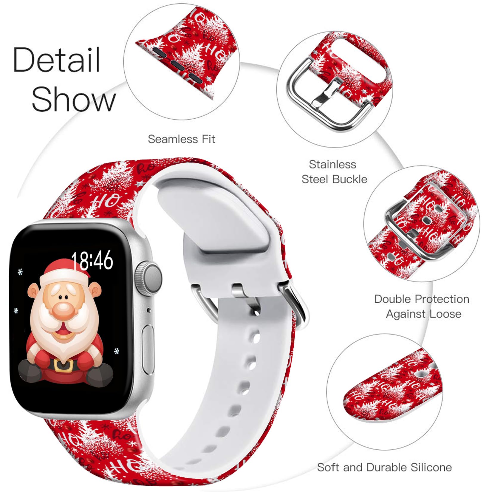 Ftfcase Holidays Christmas Watch Band Compatible With Apple Watch 41Mm 40Mm 38Mm, Soft Silicone Red Christmas Tree Sport Strap R