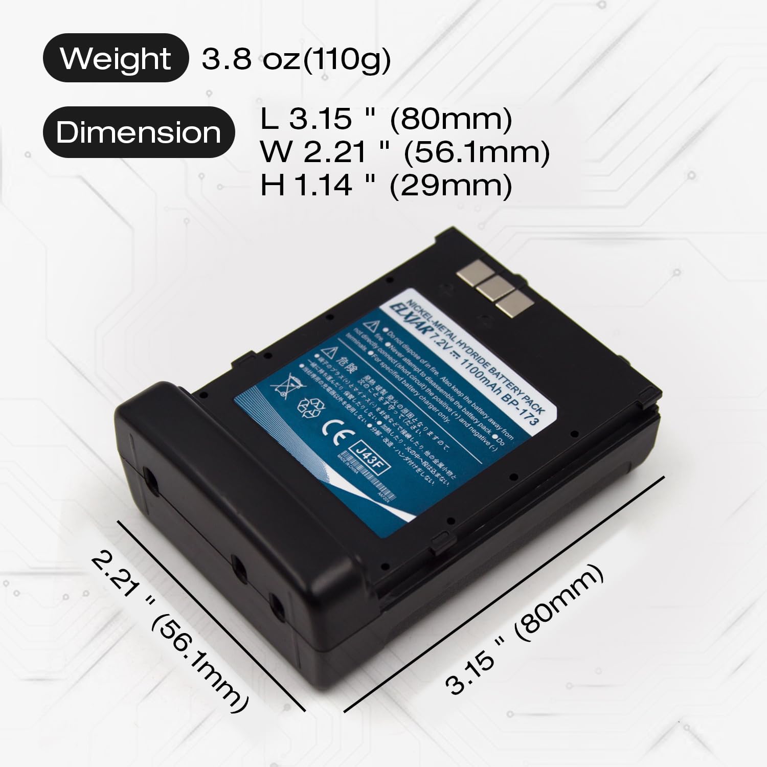 Elxjar (2 Pack) 7.2V 1100Mah Bp 173 Ni Mh Battery Replacement For Icom Ic T7H, Ic T22A, Ic W32A, Ic W31, Bp 180 Two Way Radios