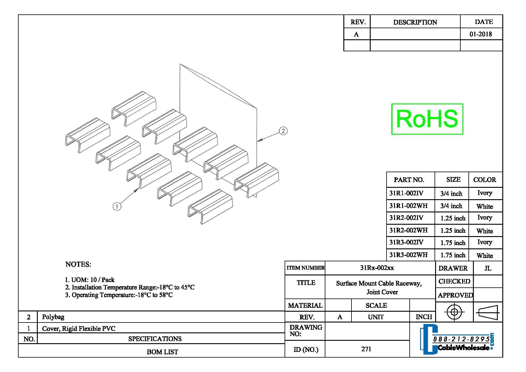 Cord Cover Cable Raceway, 1.75 Inch Surface Mount Cable Raceway Joint Cover On Wall Cord Concealer (Covers 2 Raceway Junction),