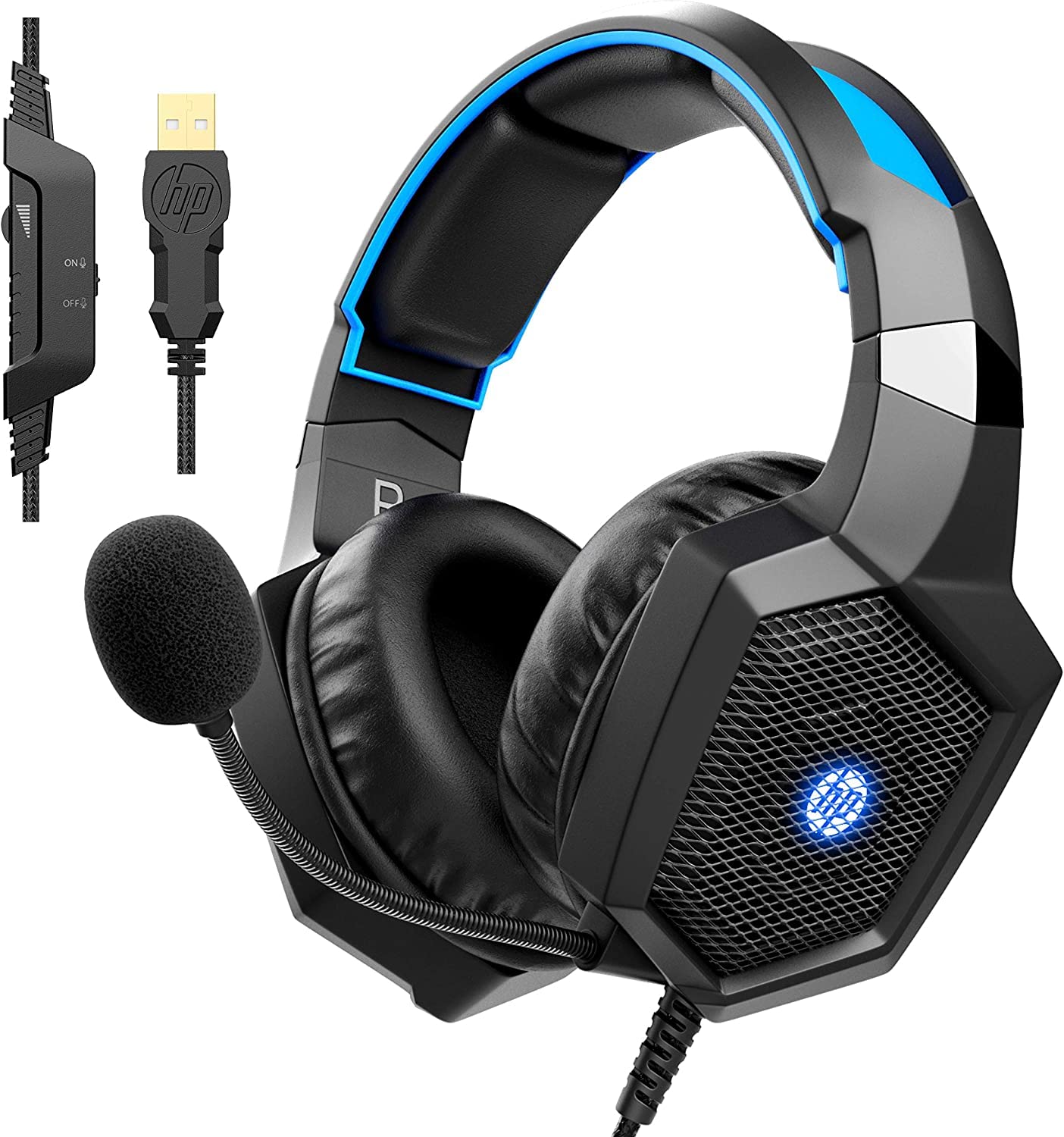 Hp Usb Gaming Headset Pc Over Ear Headphones 7.1 Surround Sound With Mic For Pc/Mac/Laptop Gamer Headset With Noise Cancelling M