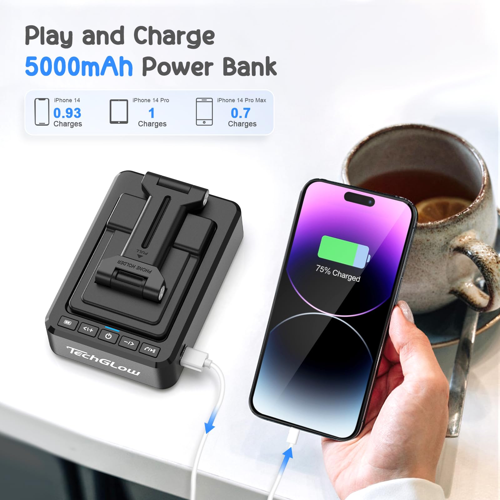 Techglow Gifts For Men Women Foldable Cellphone Stand With Bluetooth Speaker And Power Bank Birthday Gift Idea For Mom Dad Cool