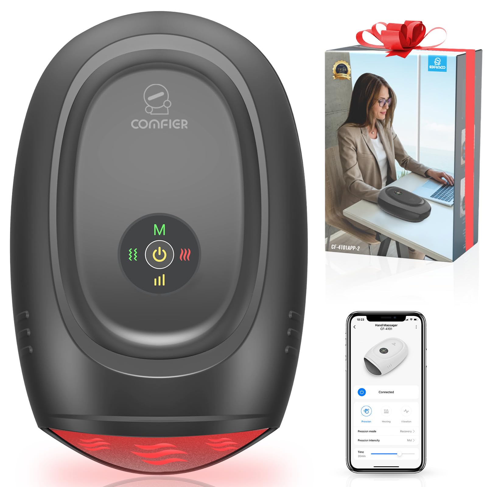 COMFIER Hand Massager with Heat and Compression, FSA HSA Eligible Cordless Hand Massager with Intelligent APP Control for Arthri