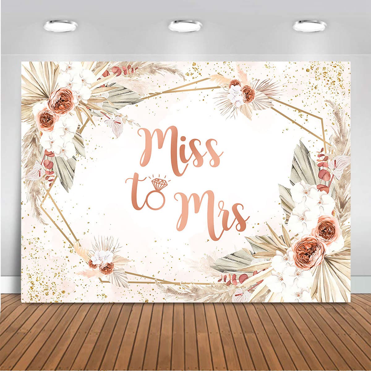 Mocsicka Miss To Mrs Bridal Shower Backdrop Boho Chic Pink/Blue Flowers Photography Background Vinyl Wedding Bride To Be Cake Ta