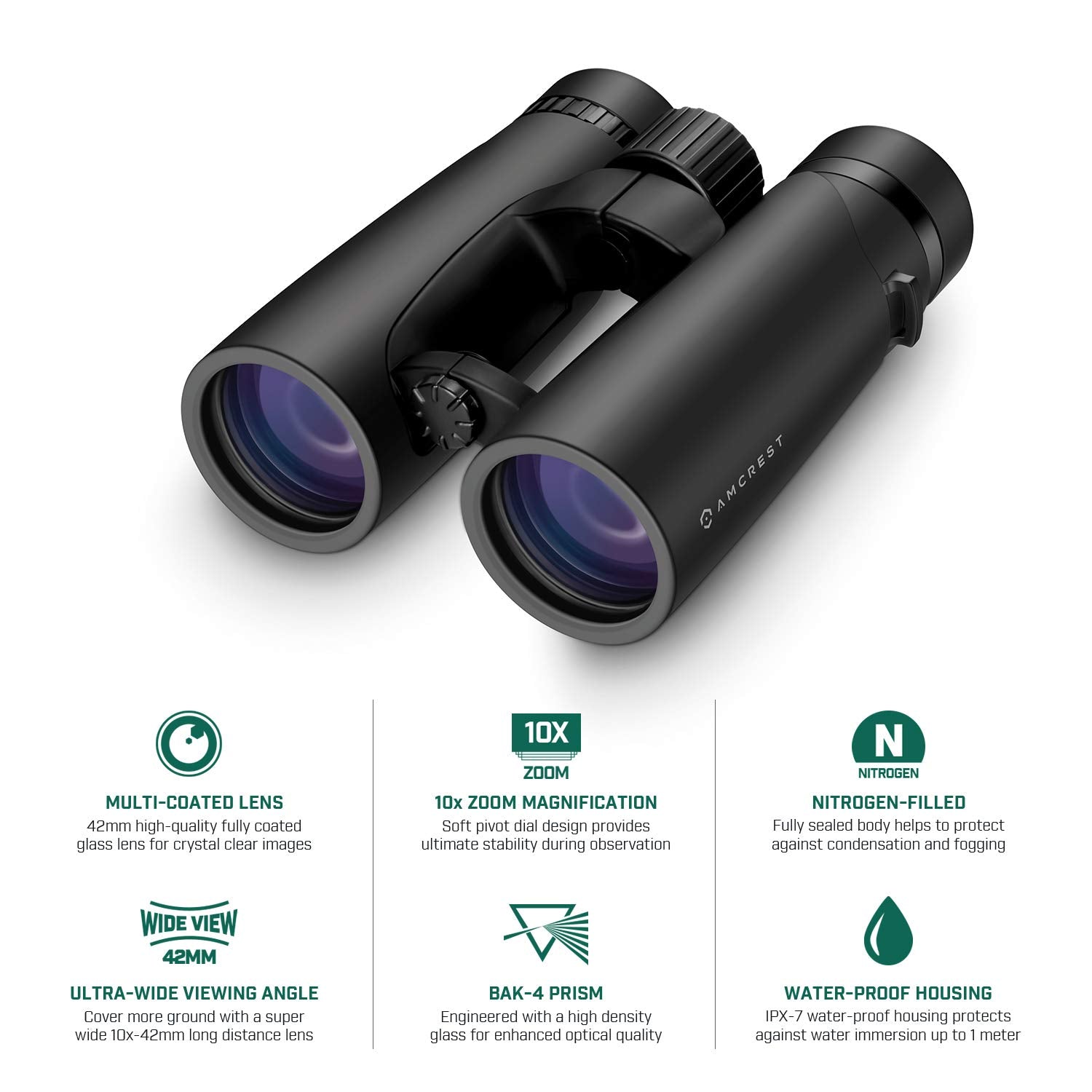 Amcrest 10X42 Roof Prism Binoculars For Adults, Hd Professional Binoculars For Bird Watching, Travel, Stargazing, Hunting, Conce