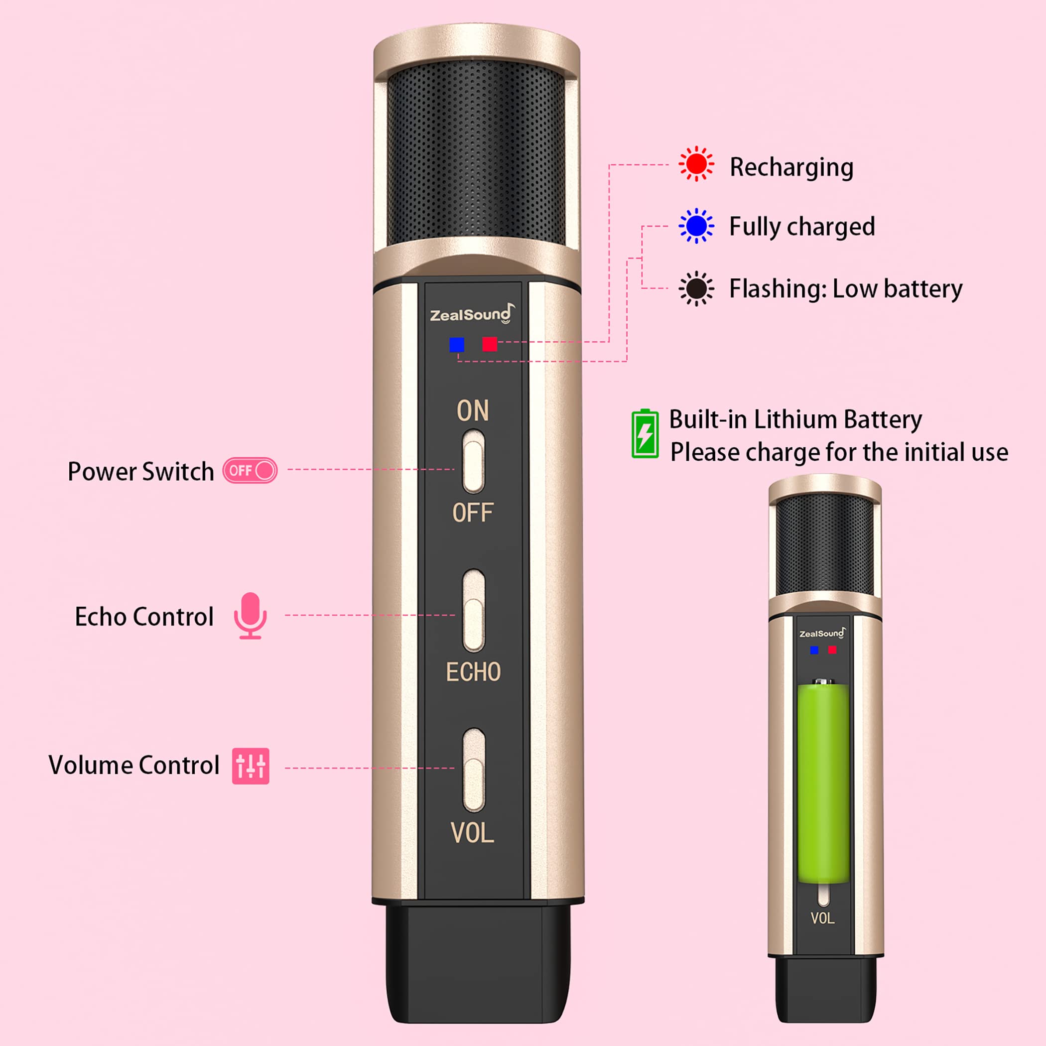 Zealsound Studio Recording Microphone, Condenser Broadcast Microphone W/Stand Built-In Sound Card Echo Recording Karaoke Singing