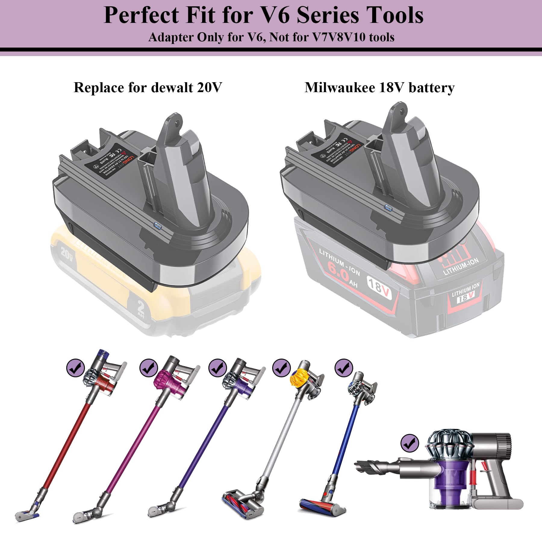 V6 Battery Adapter Replace For Dyson Compatible With Dewalt 20V & Milwaukee 18V Li Ion Battery Converted To Dyson V6 Battery, Us