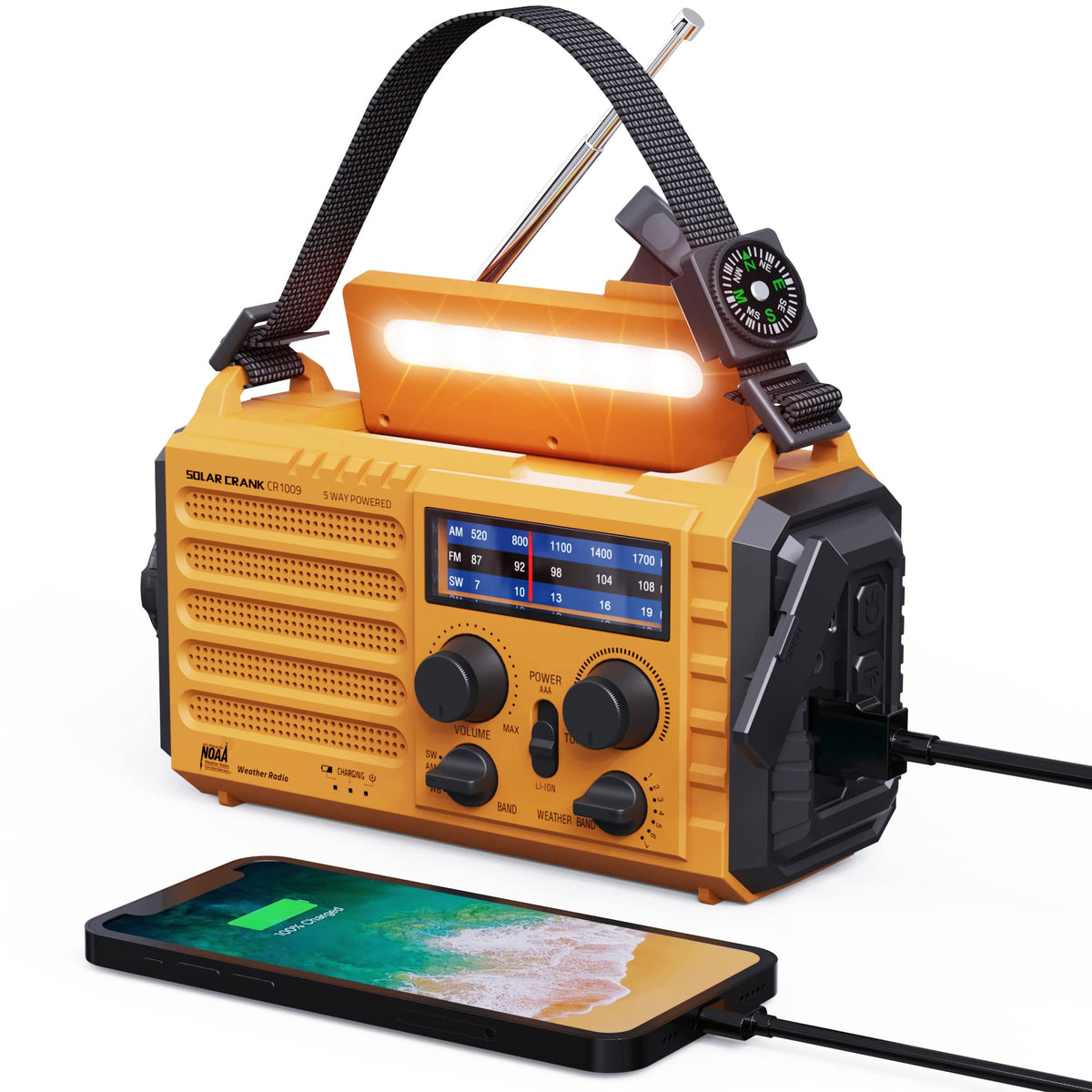Emergency Radio 5000 Hand Crank Solar Weather Radio,5 Way Power Am/Fm/Sw/Noaa Survival Portable Radio With Camping Flashlight,Po