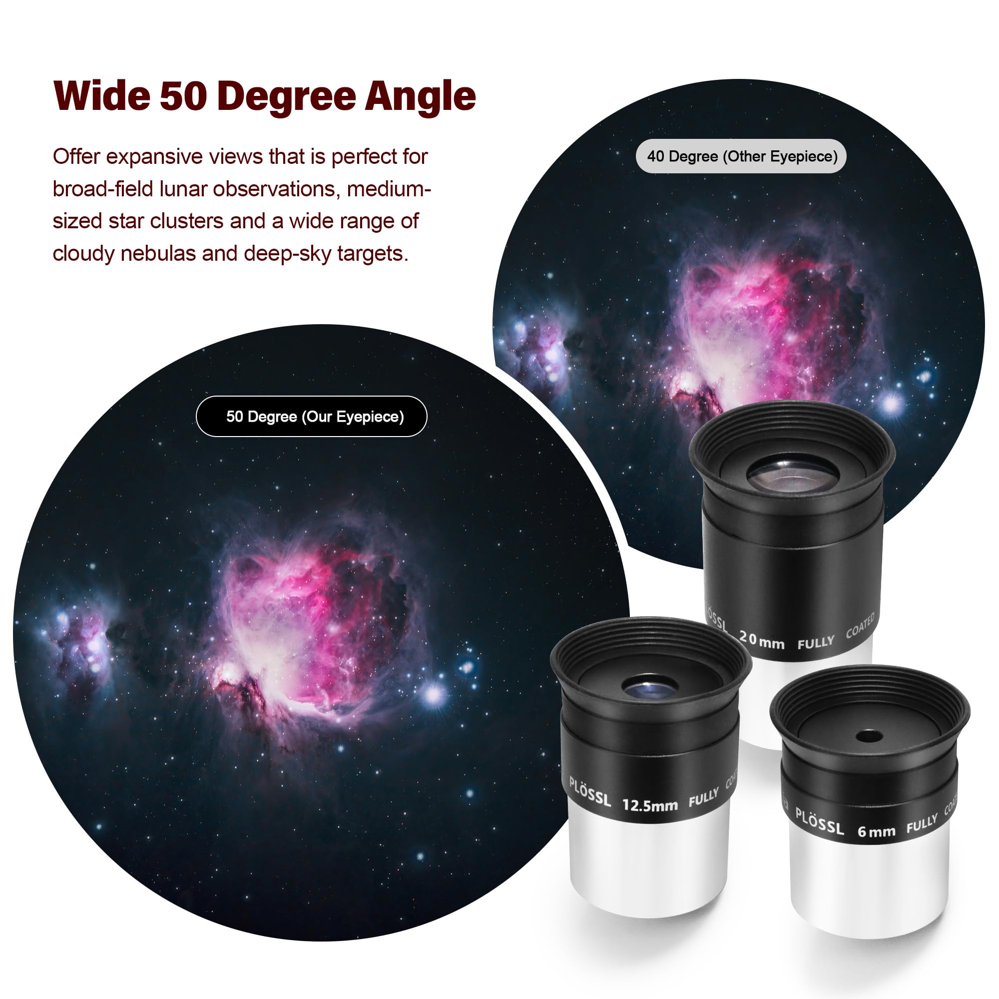 Astromania 1.25-Inch 6Mm 12.5Mm 20Mm Plossl Telescope Eyepiece Set - 4-Element Plossl Design - Threaded For Standard 1.25Inch As