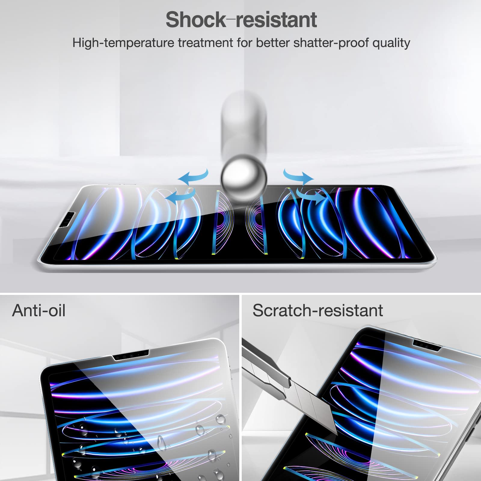 Procase 2+2 Pack Screen Protector For Ipad Pro 11 Inch 4Th 3Rd 2Nd 2022 2021 2020 With Camera Lens Protector, Tempered Glass Film For Ipad Pro 11'