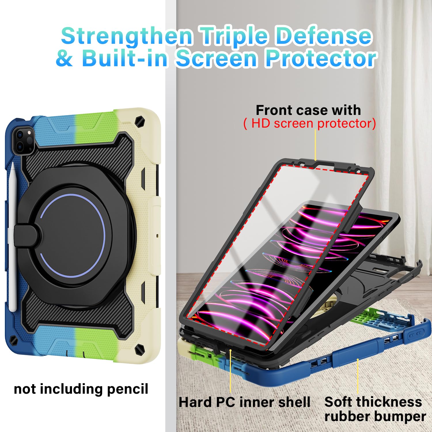 Roiskin For Ipad Air 5Th 4Th Generation Case (2022 2020) 10.9 Inch & Ipad Pro 11 Case 4Th/3Rd/2Nd/1St Gen[Screen Protector,15Ft