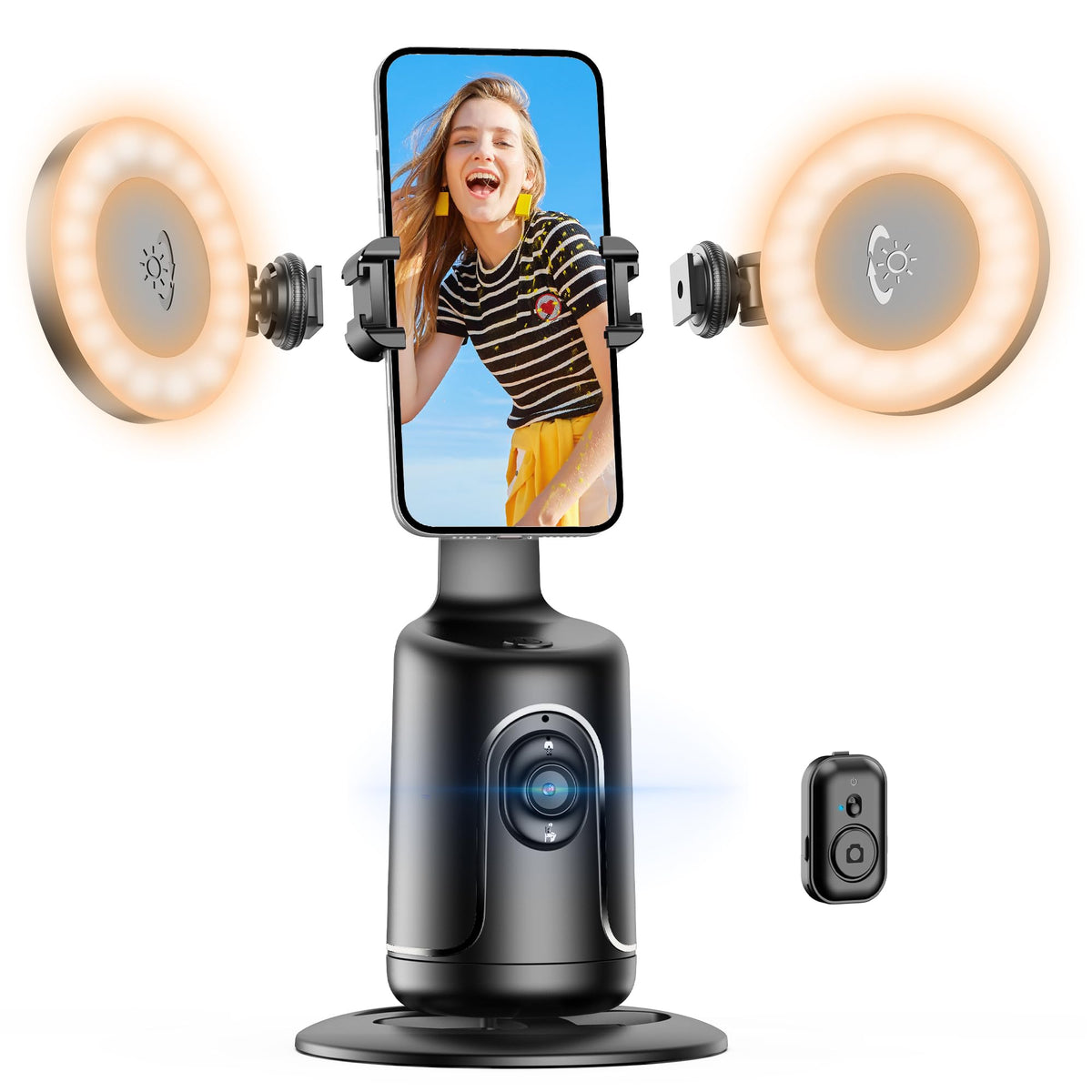 Auto Face Tracking Tripod With 2 Selfie Ring Light, 360 Rotation Face Body Phone Holder Smart Shooting Camera Mount With Remote,