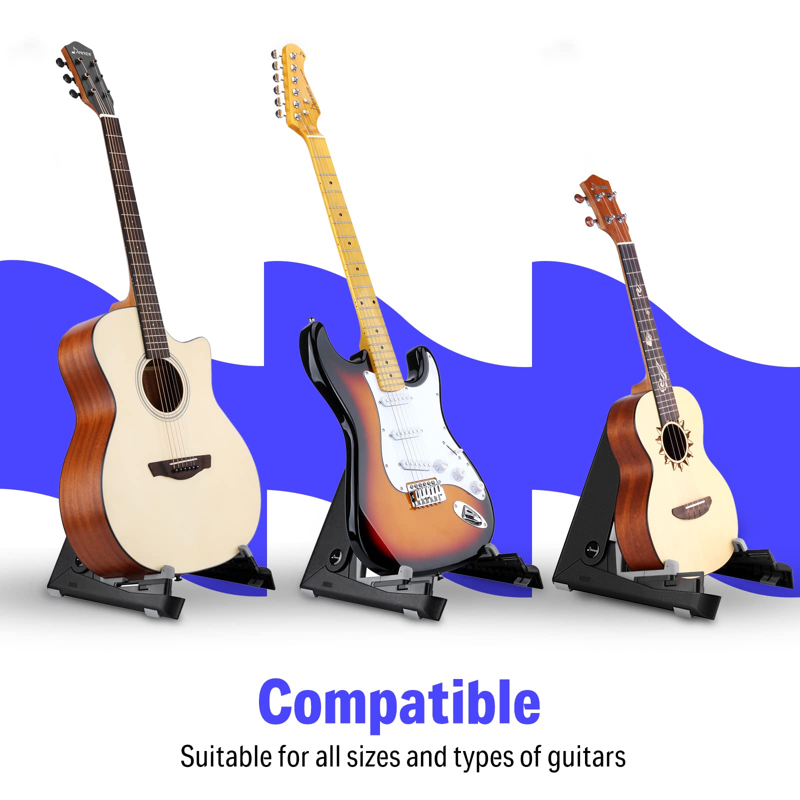 Donner Guitar Stands, 2 Packs Foldable Lightweight Guitar Stands Holder For Acoustic Electric Guitar Bass Ukulele, Ds 2 (Black)
