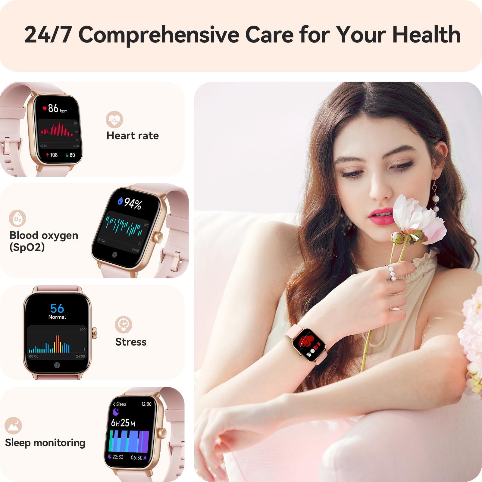 Smart Watch For Women Android & Iphone, Alexa Built In, Ip68 Waterproof Activity Fitness Tracker With Bluetooth Call (Answer/Mak