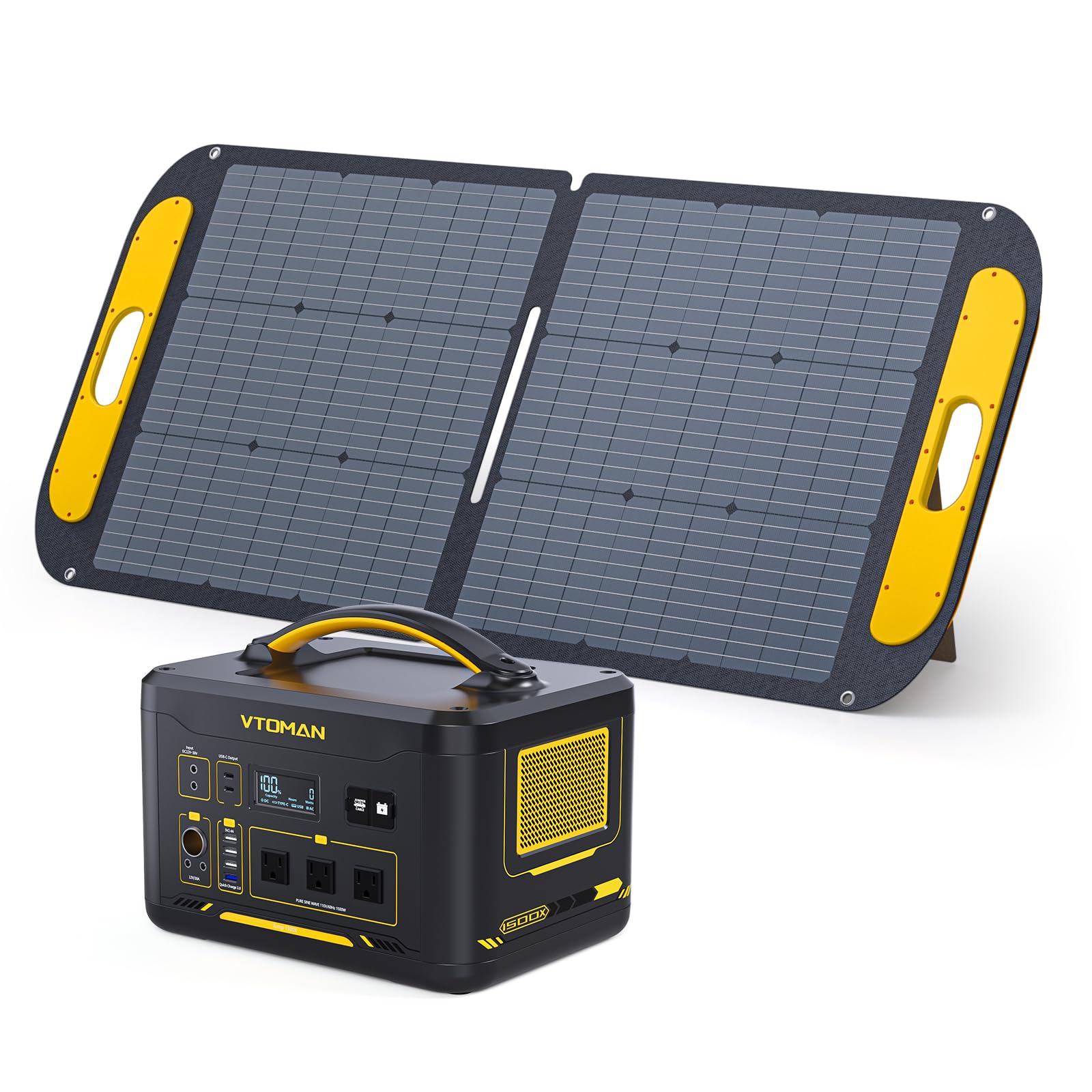 Vtoman 1500W Solar Generator With 110W Panels Included, 828Wh Portable Power Station & 110W Portable Solar Panel, Lifepo4 Batter