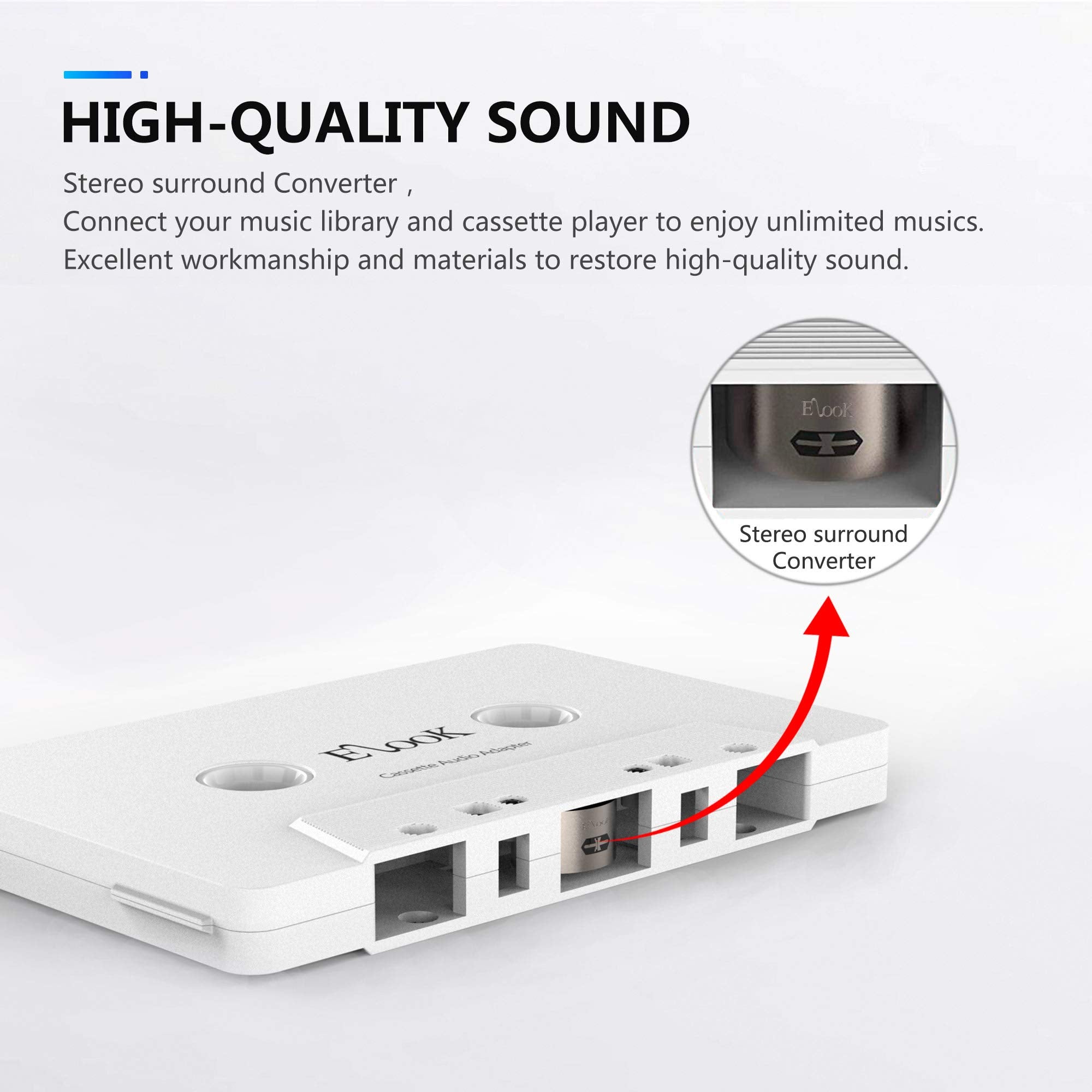 Elook Car Cassette Aux Adapter, 3.5Mm Universal Audio Cable Tape Adapter For Car, Phone, Mp3 Ect. White