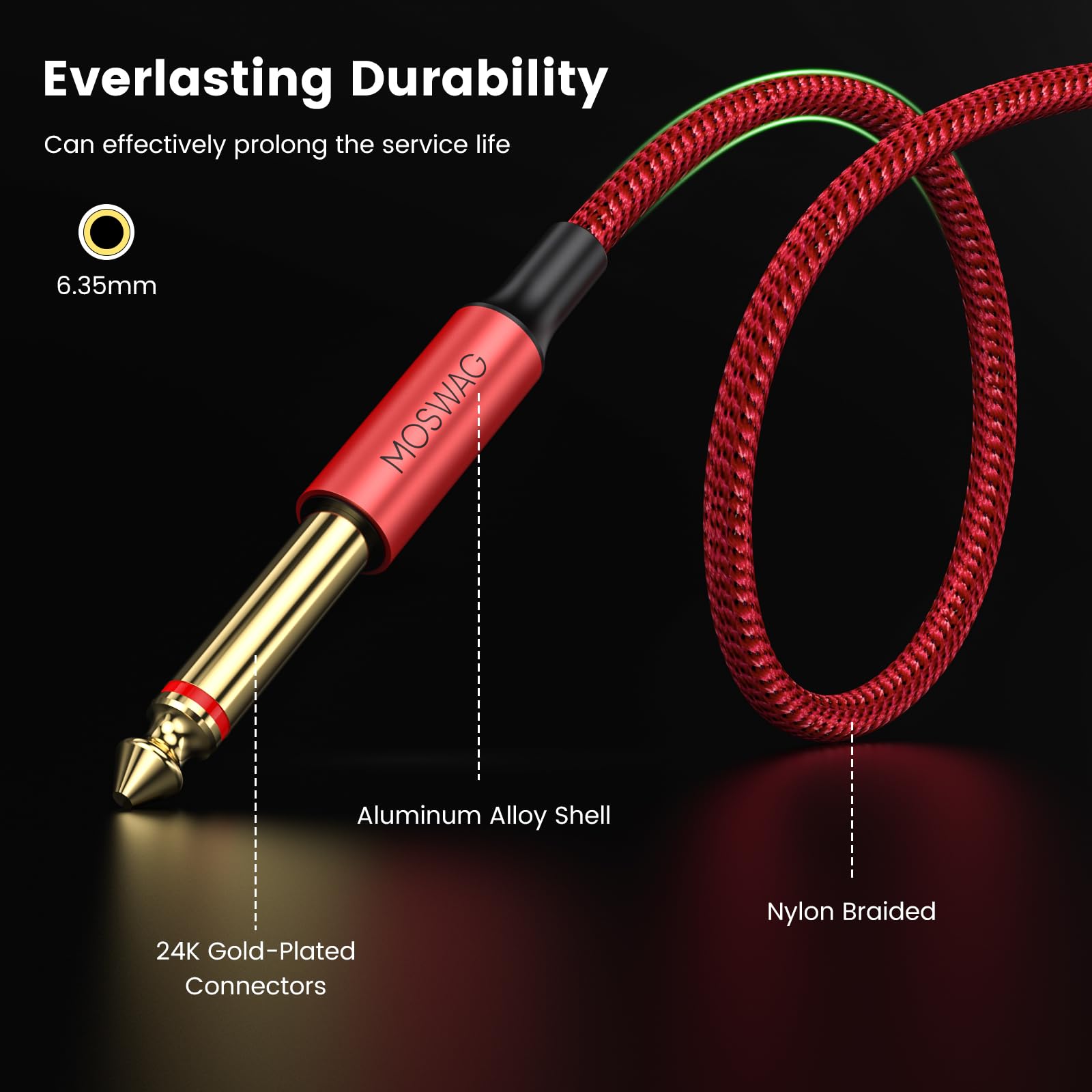 Moswag Instrument Cable, 3.28Ft/1M 1/4 Inch Straight Instrument Cable 6.35Mm To 6.35Mm Stereo Audio Professional Guitar Cable Co