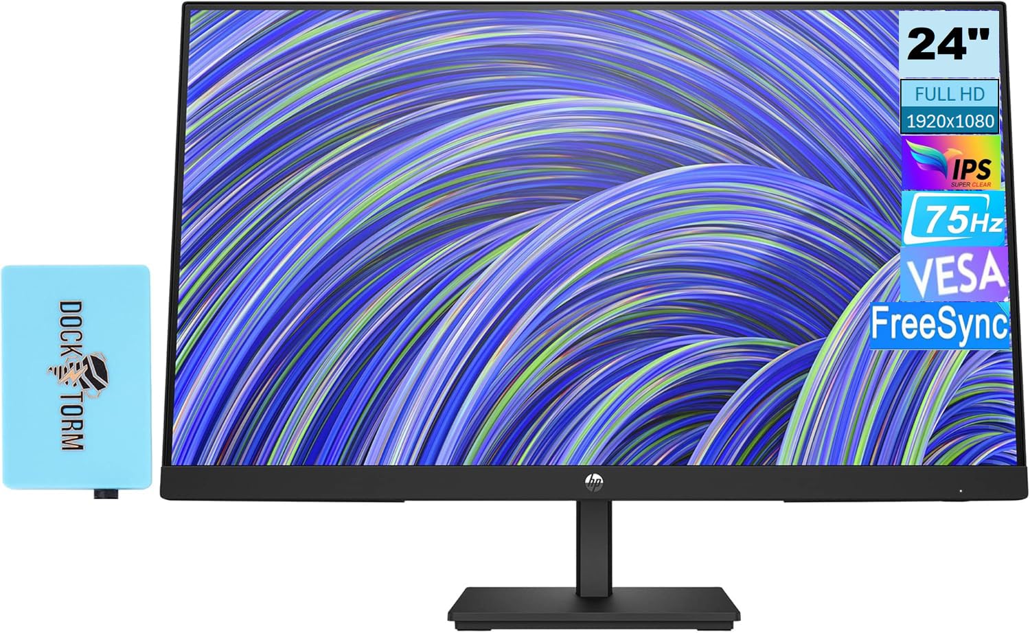 Hp V24I 24'' 1080P Computer Monitor Bundle With Docztorm Dock, 24'' Ips Full Hd (1920 X 1080) 75Hz Anti Glare Display, Amd Frees