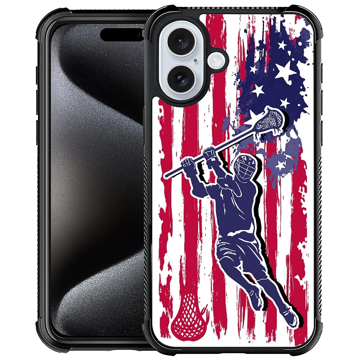 Deaorew for iPhone 16 Case | Classic Slim Cover Design | Lacrosse American Flag